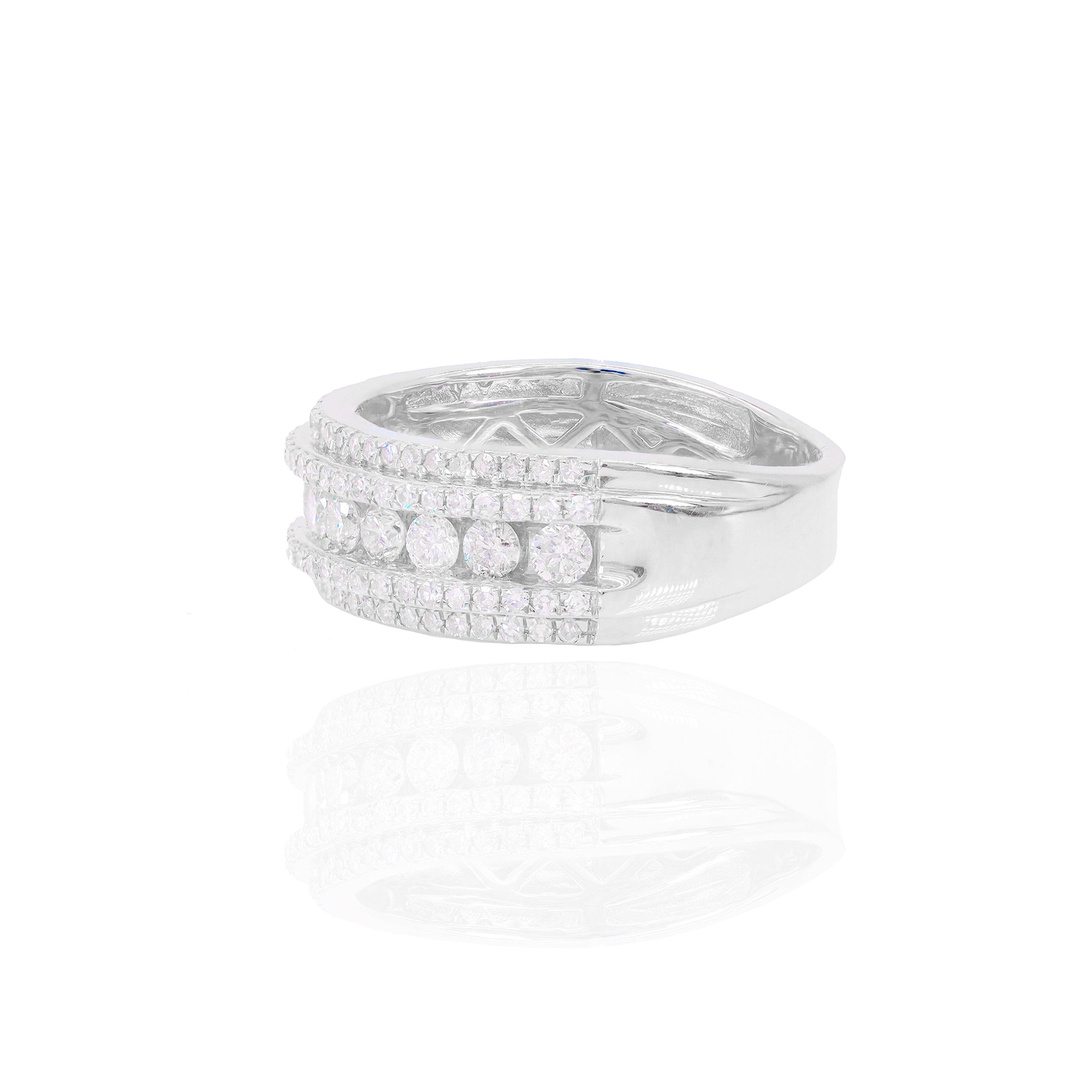 Center Row with Double Row Border Diamond Ring Band