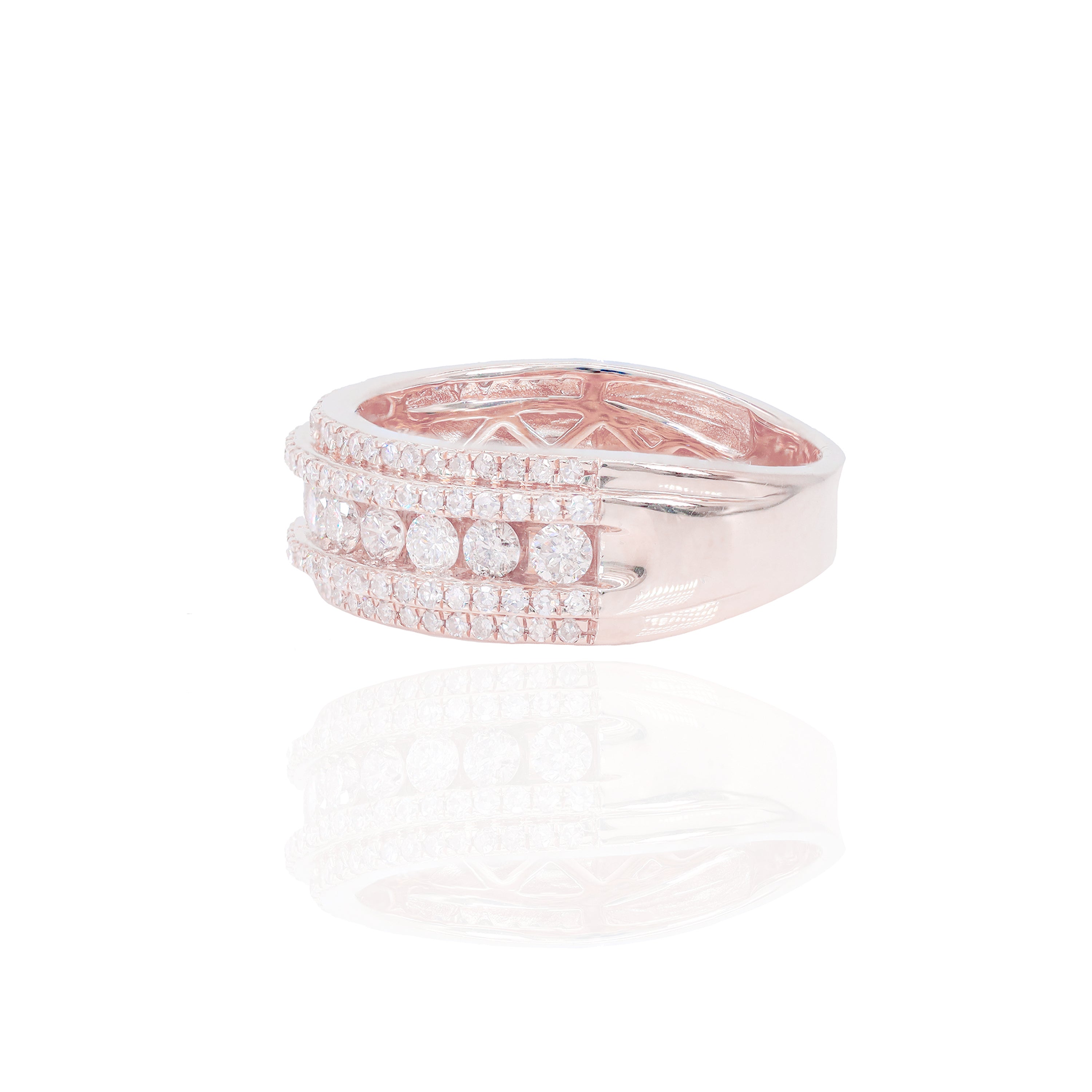Center Row with Double Row Border Diamond Ring Band