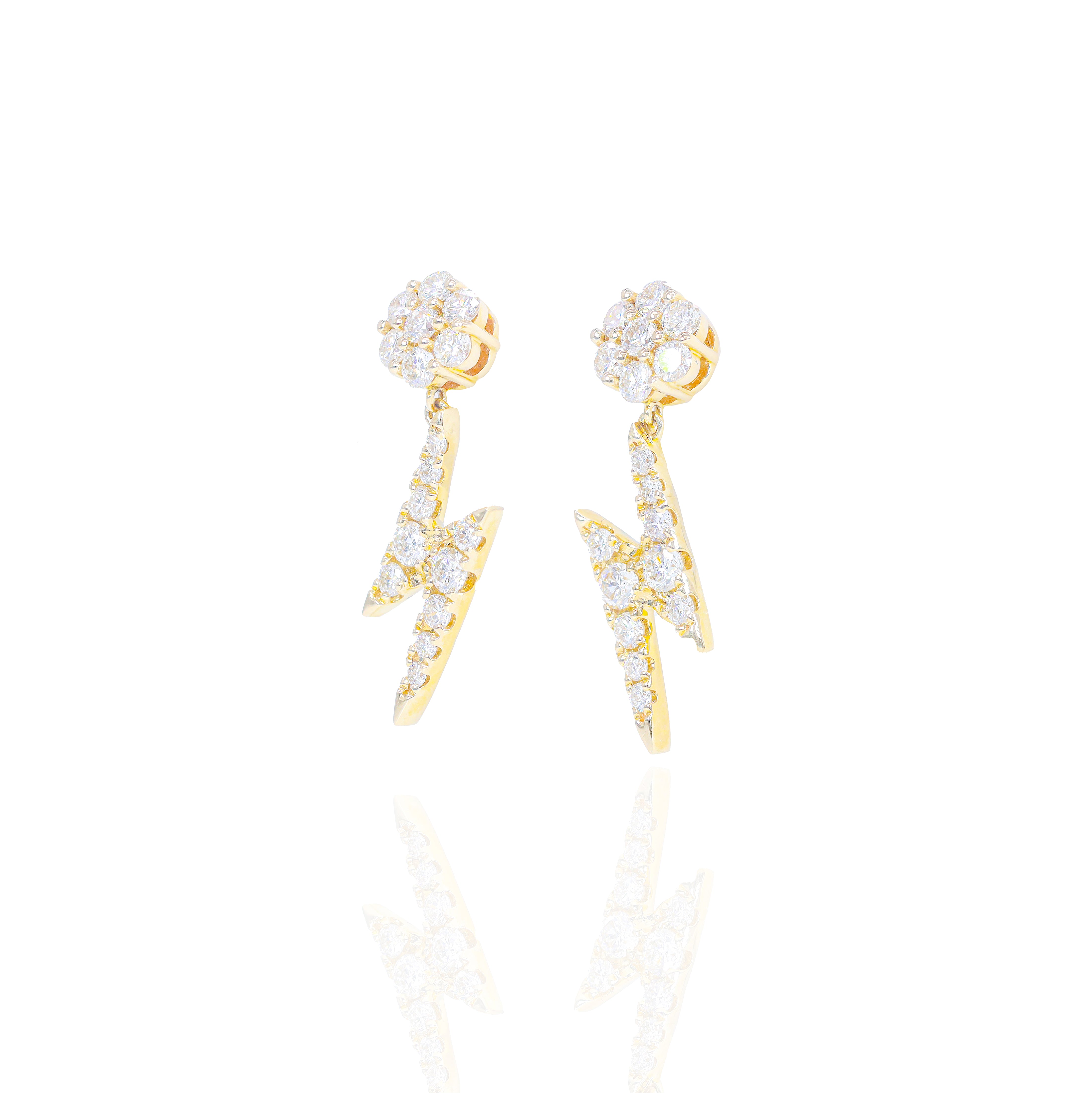 Lightning Bolt Flower Diamond Earrings
