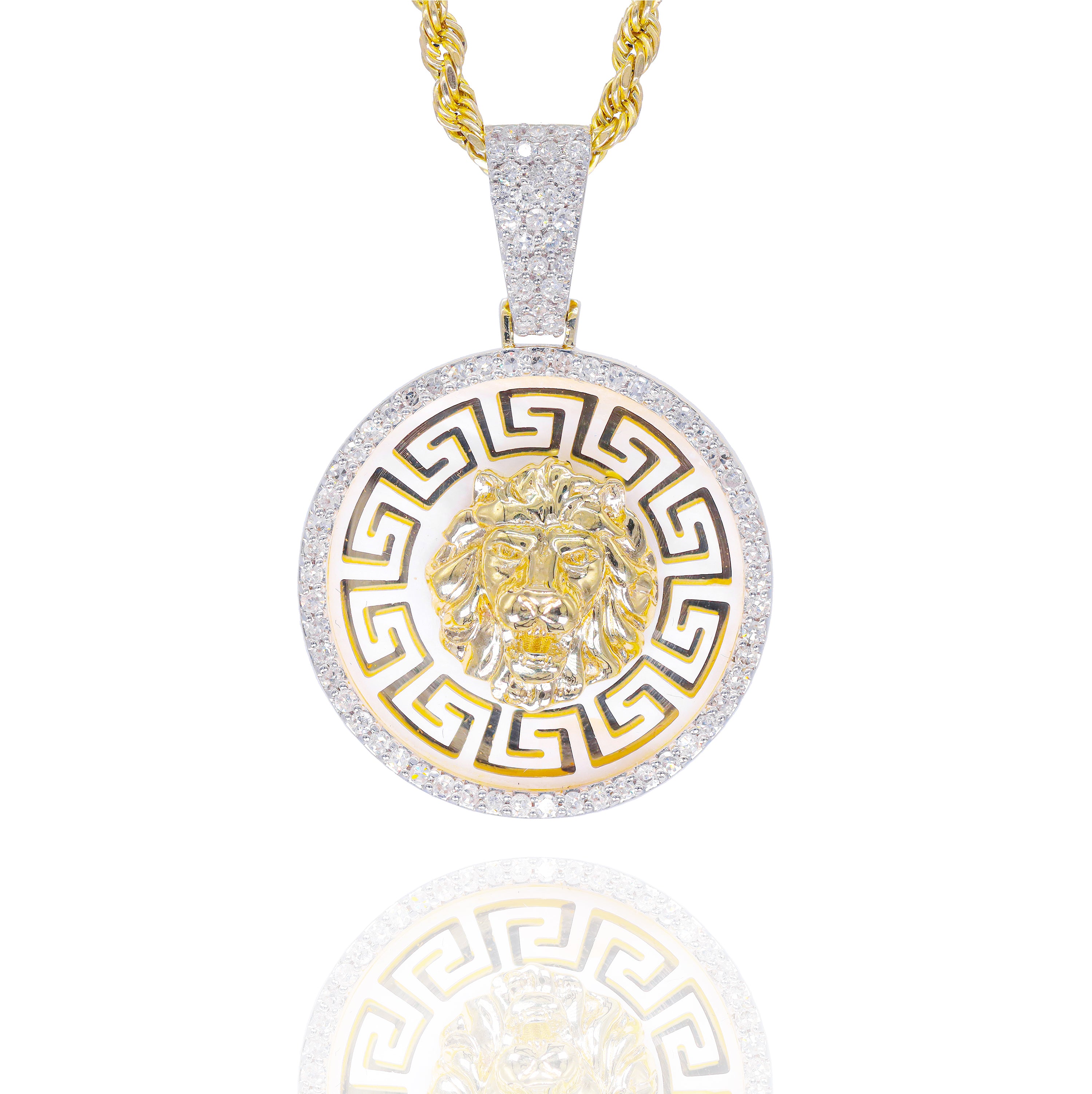 Gold Lion Head with Pearl Diamond Pendant