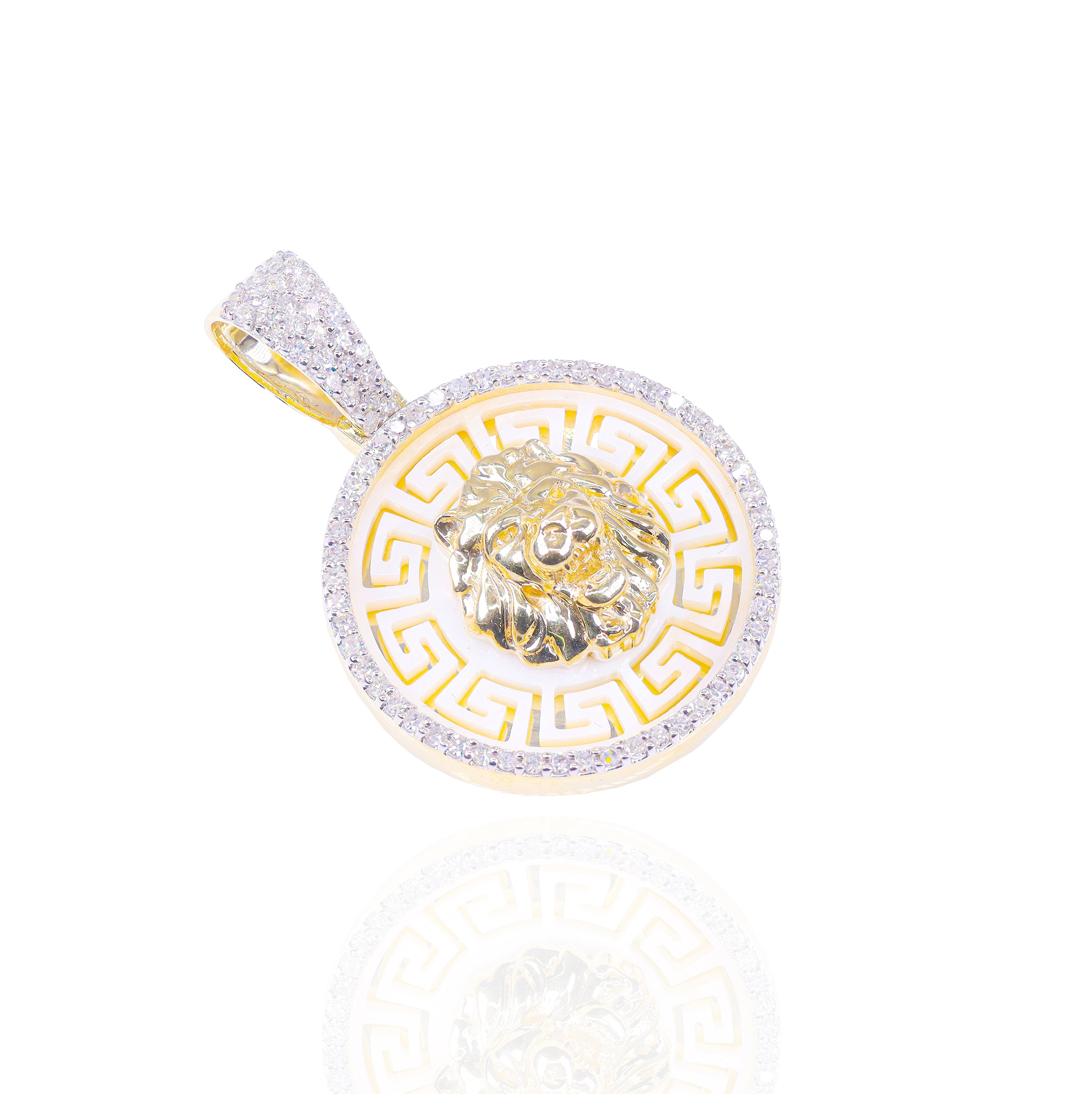 Gold Lion Head with Pearl Diamond Pendant