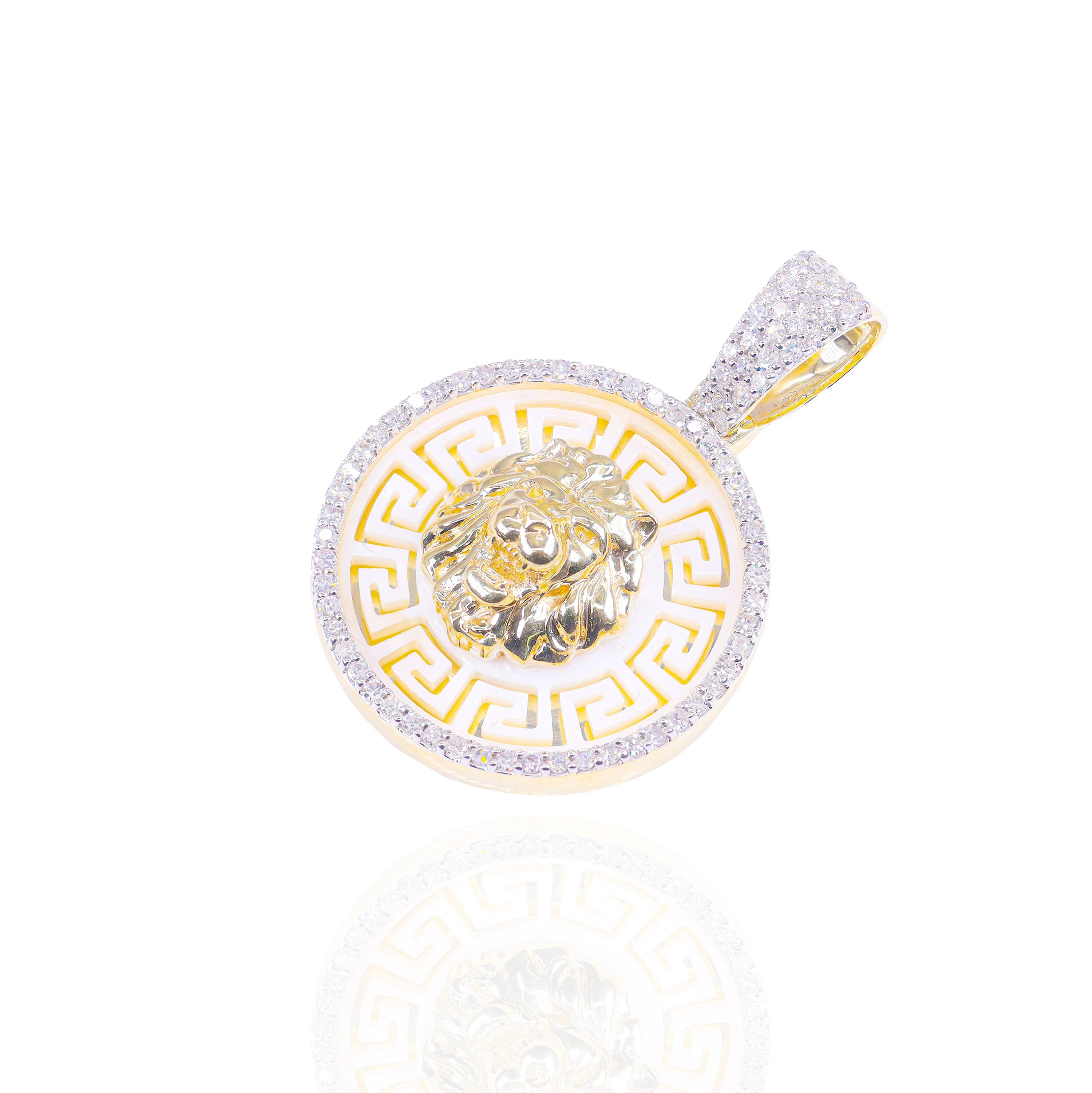 Gold Lion Head with Pearl Diamond Pendant