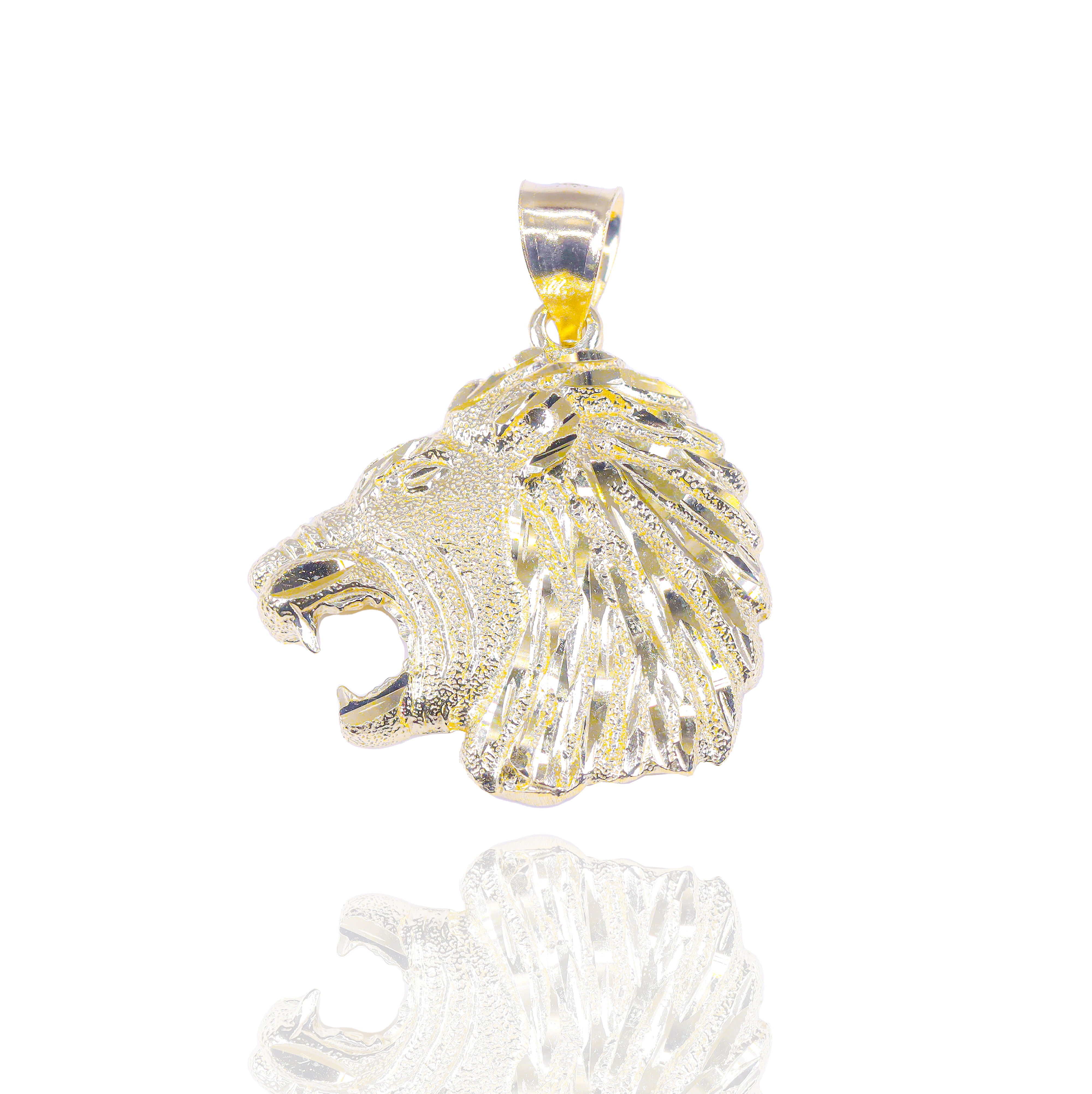 Side Profile Solid Gold Lion Head Pendant