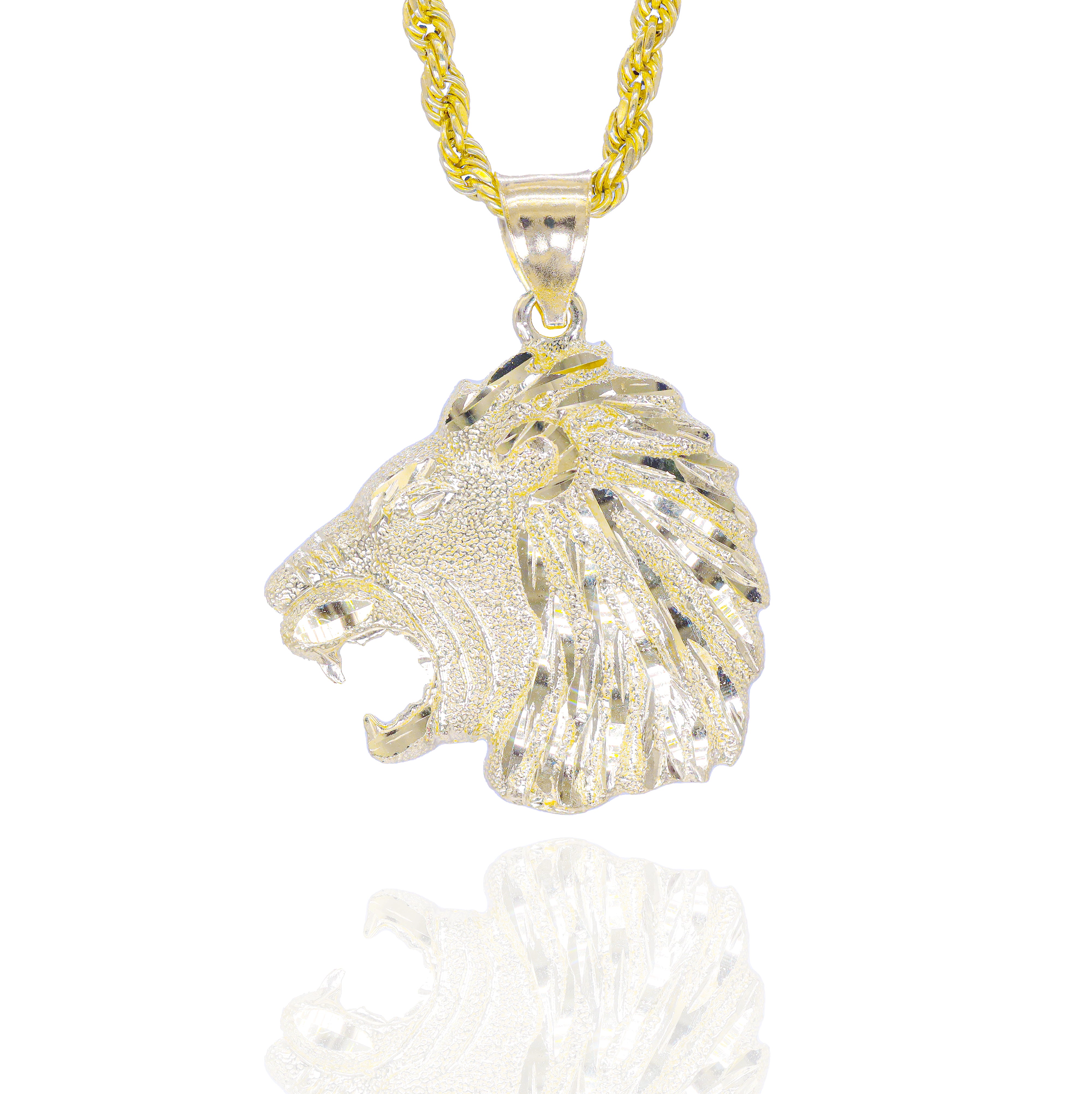Side Profile Solid Gold Lion Head Pendant