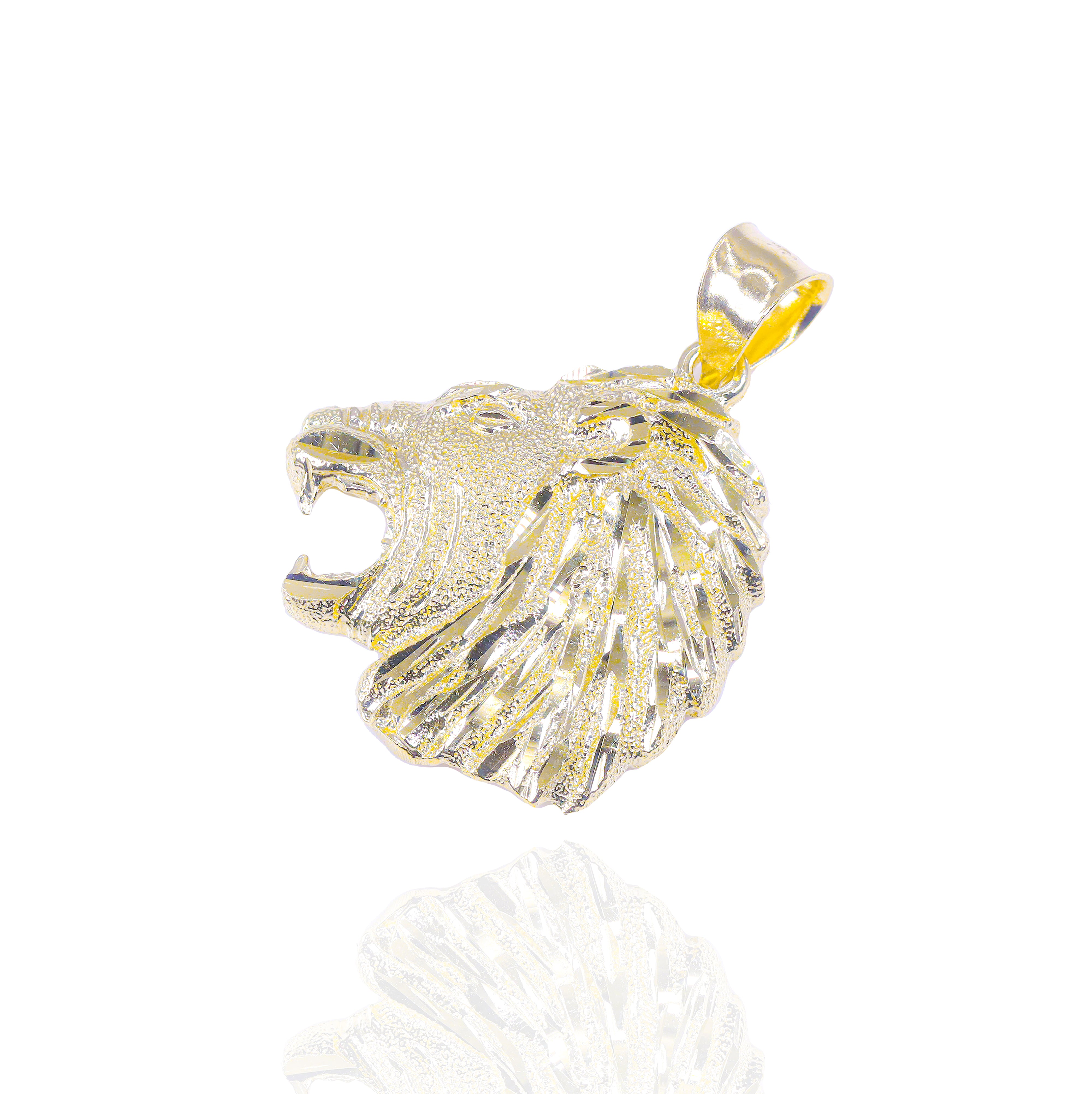 Side Profile Solid Gold Lion Head Pendant