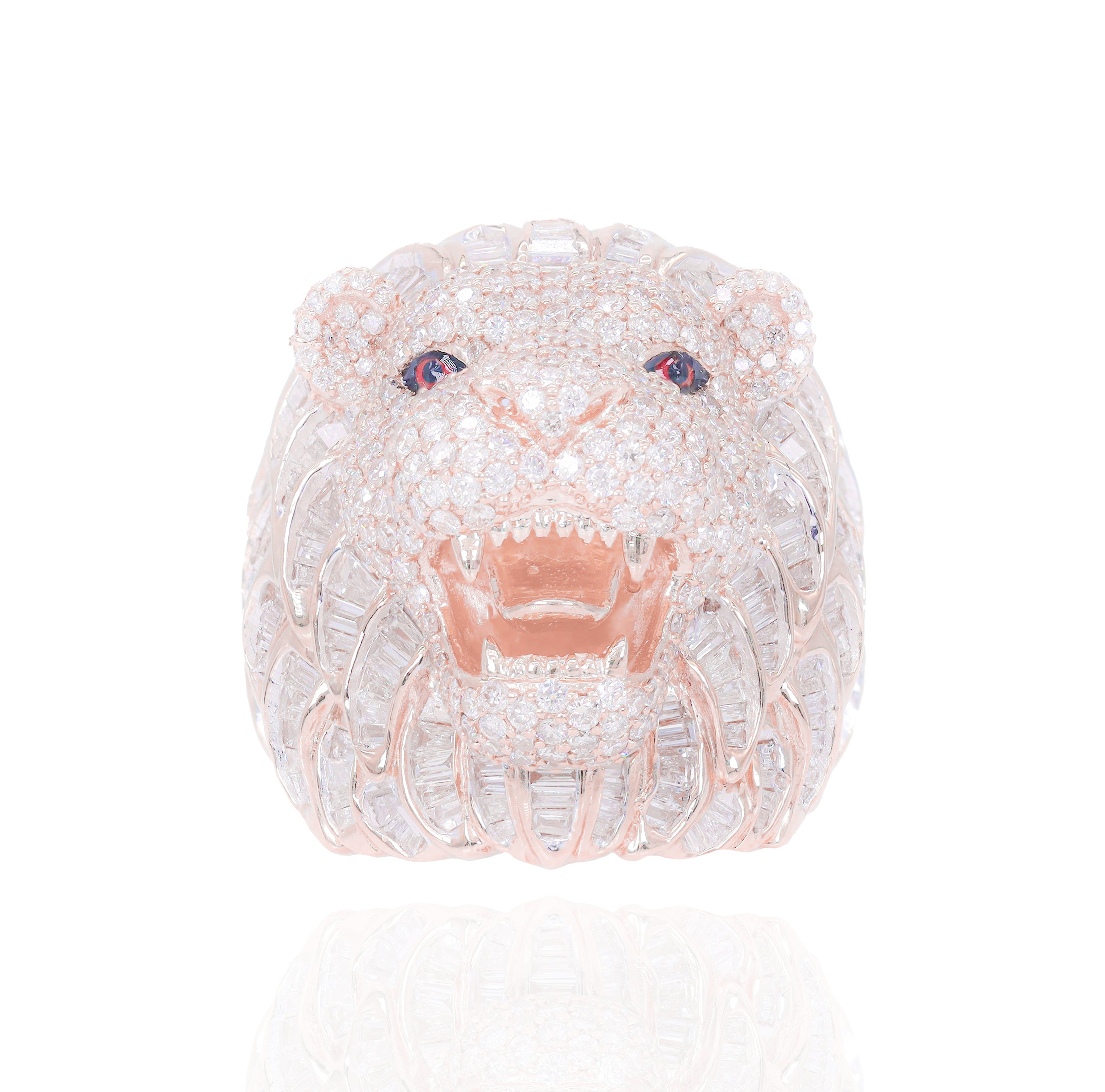 3D King Lion Diamond Ring