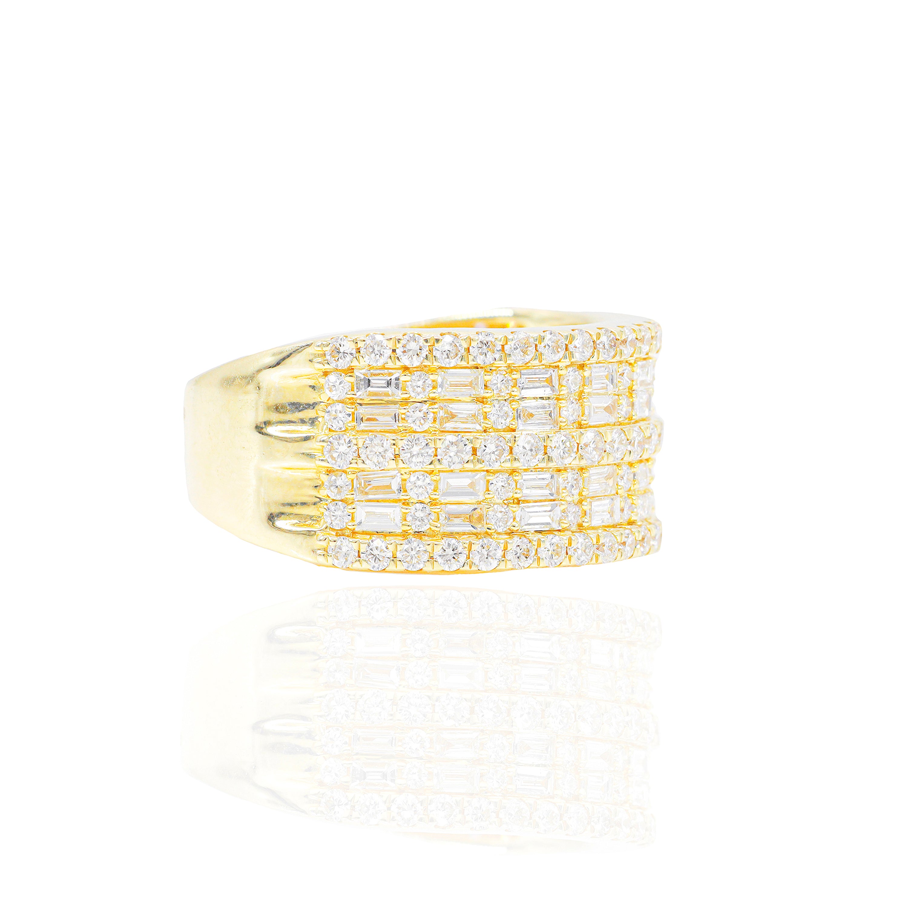4 Row Baguette Diamond Ring w/ Round Diamond Borders