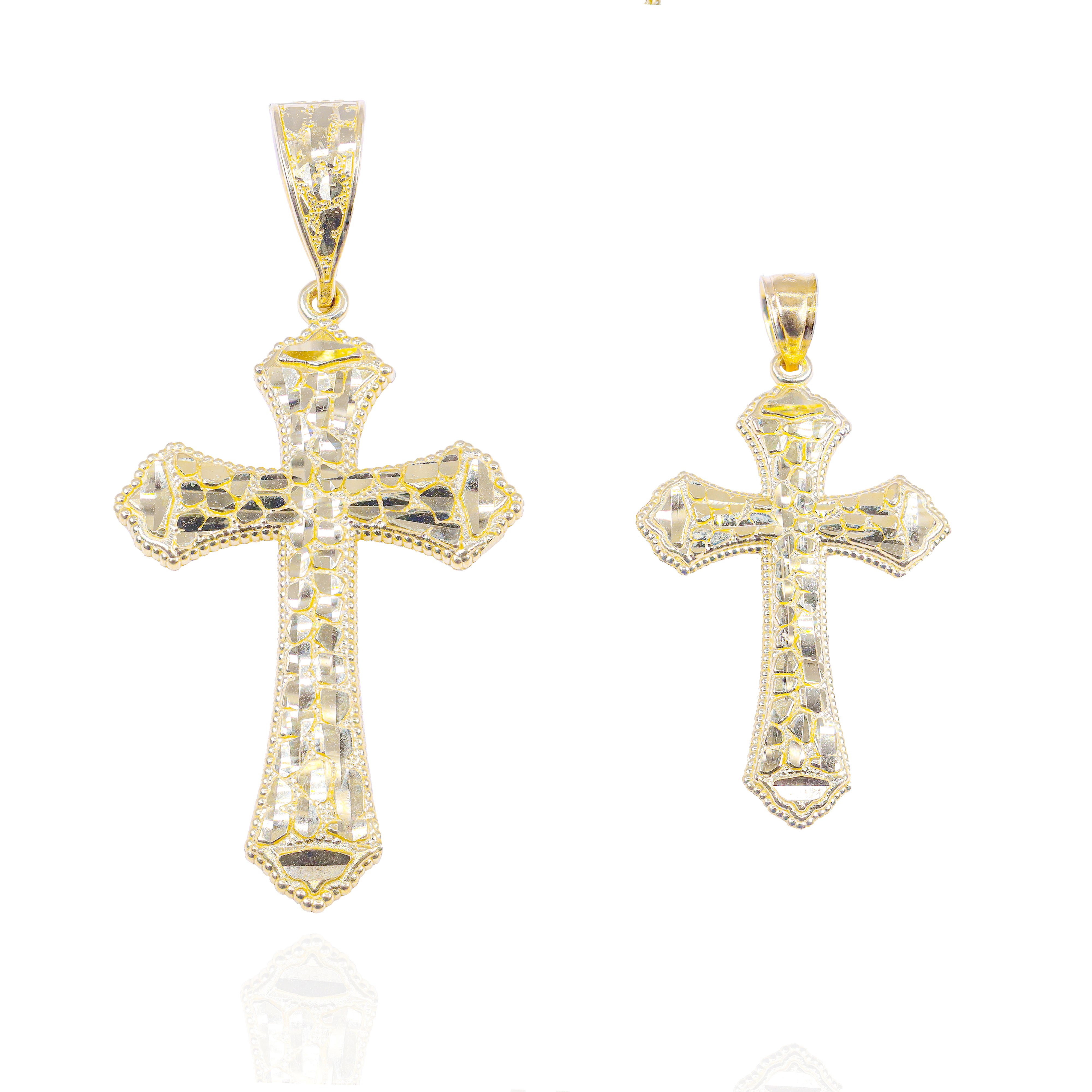 Gold Nugget Cut Cross Pendant