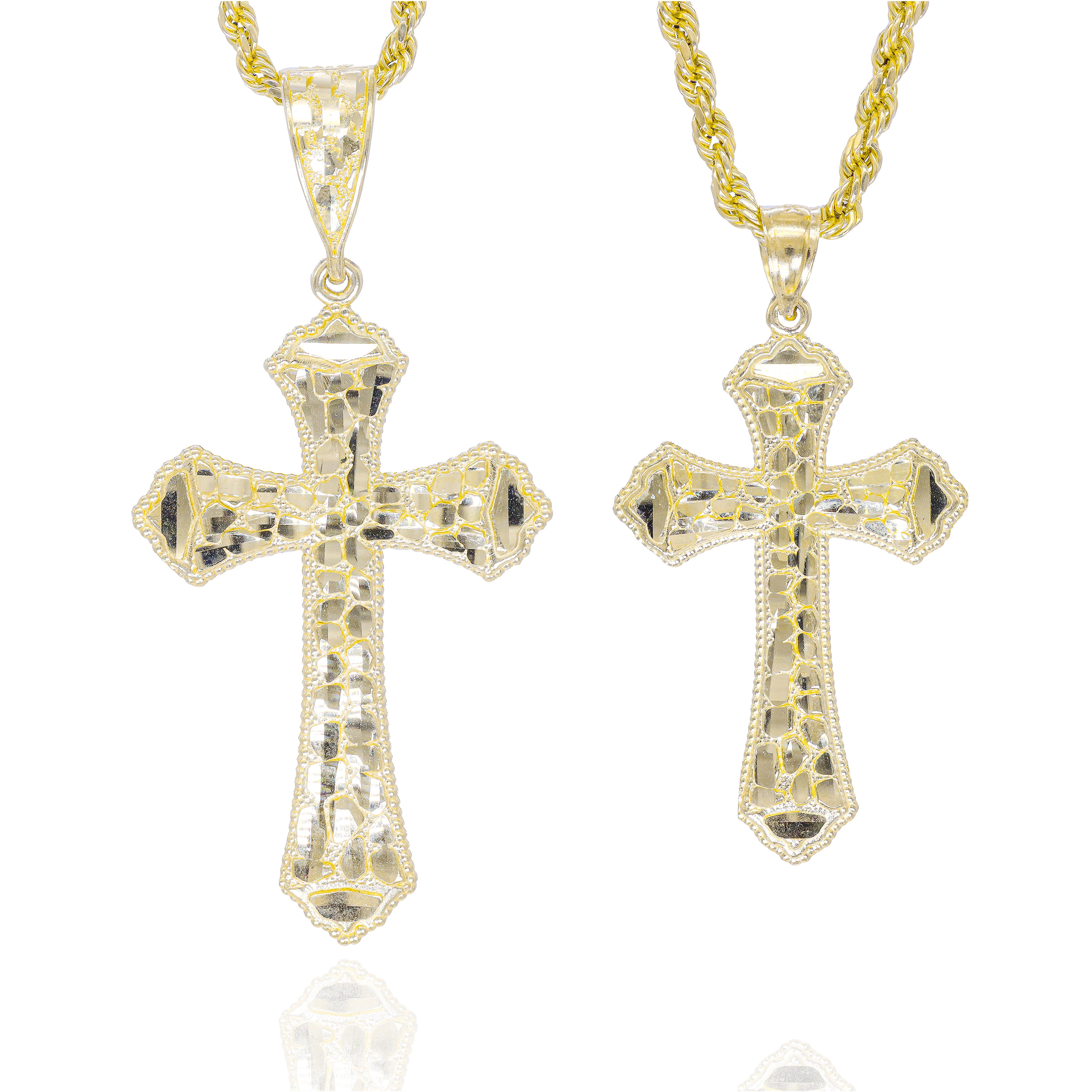 Gold Nugget Cut Cross Pendant