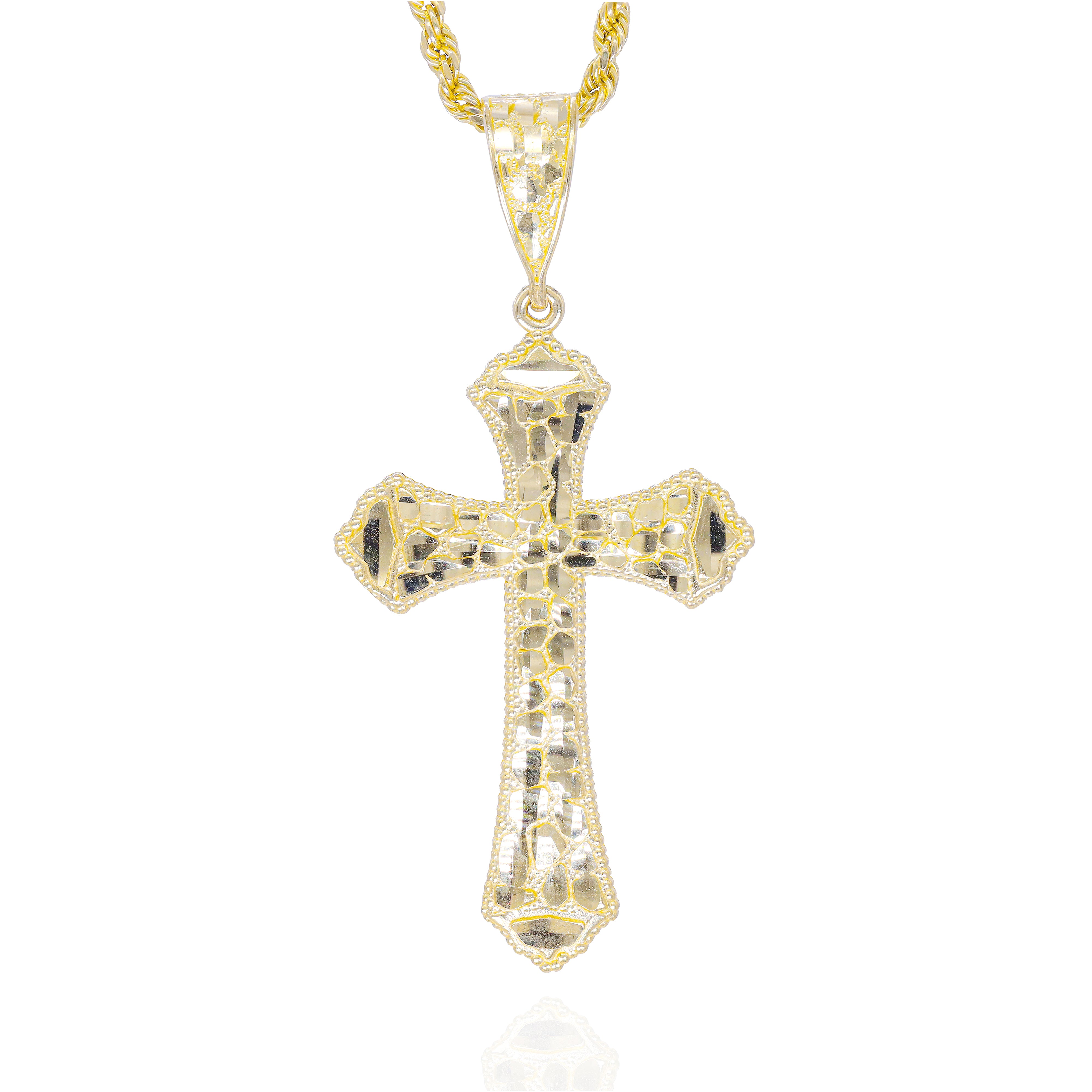 Gold Nugget Cut Cross Pendant