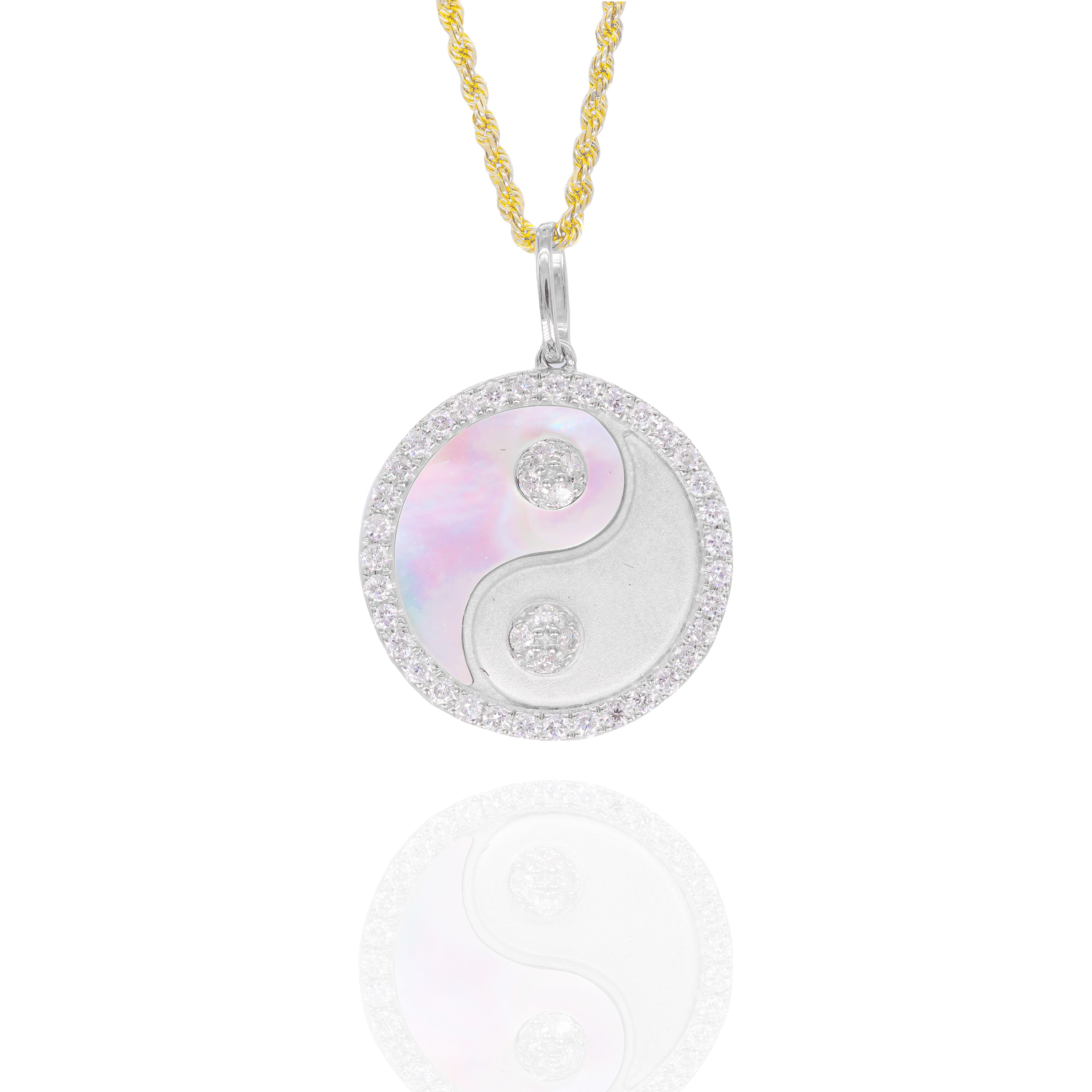 Yin-Yang Medallion Diamond Pendant with Mother of Pearl
