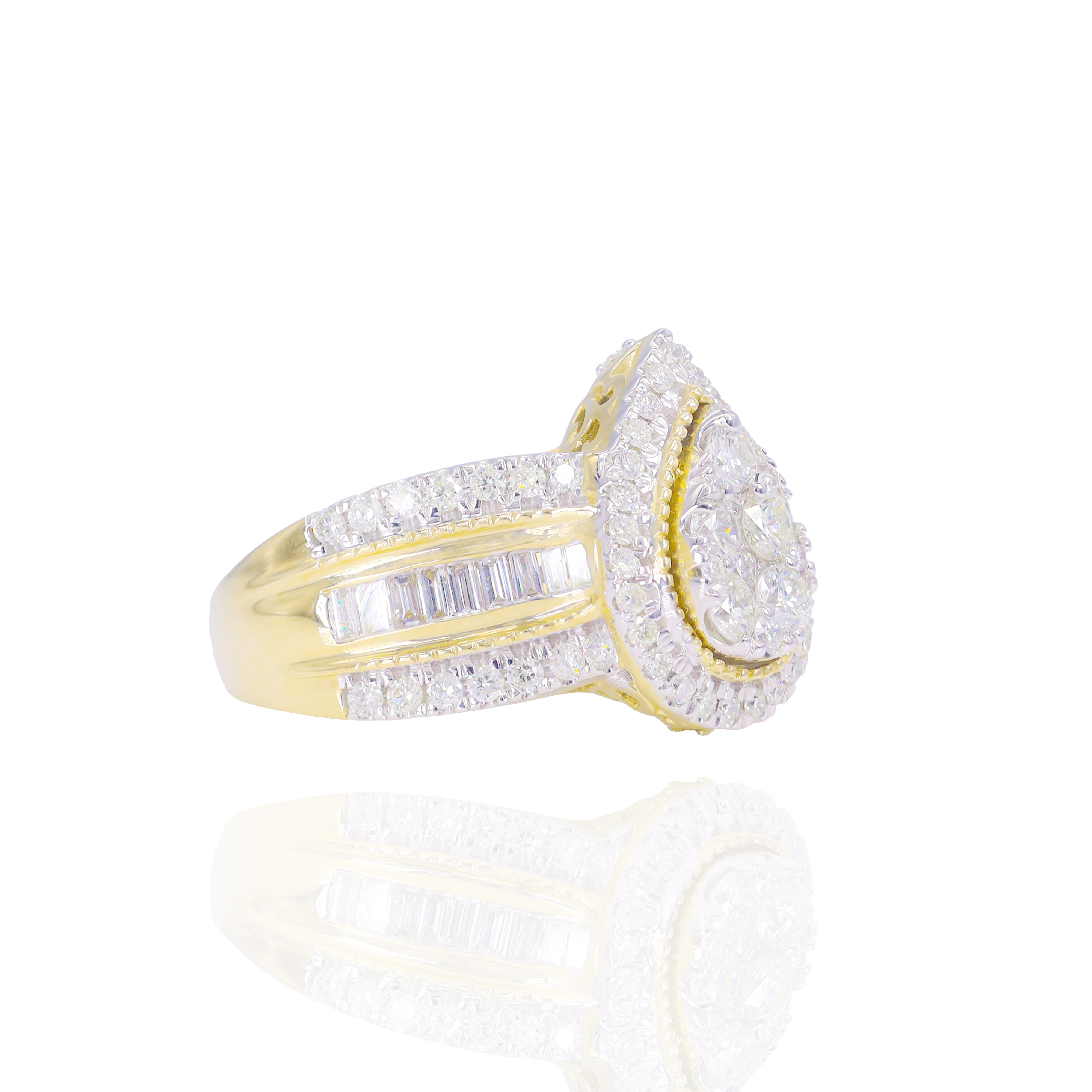 Pear Shape Cluster with 3 Row Diamond Band with Halo
