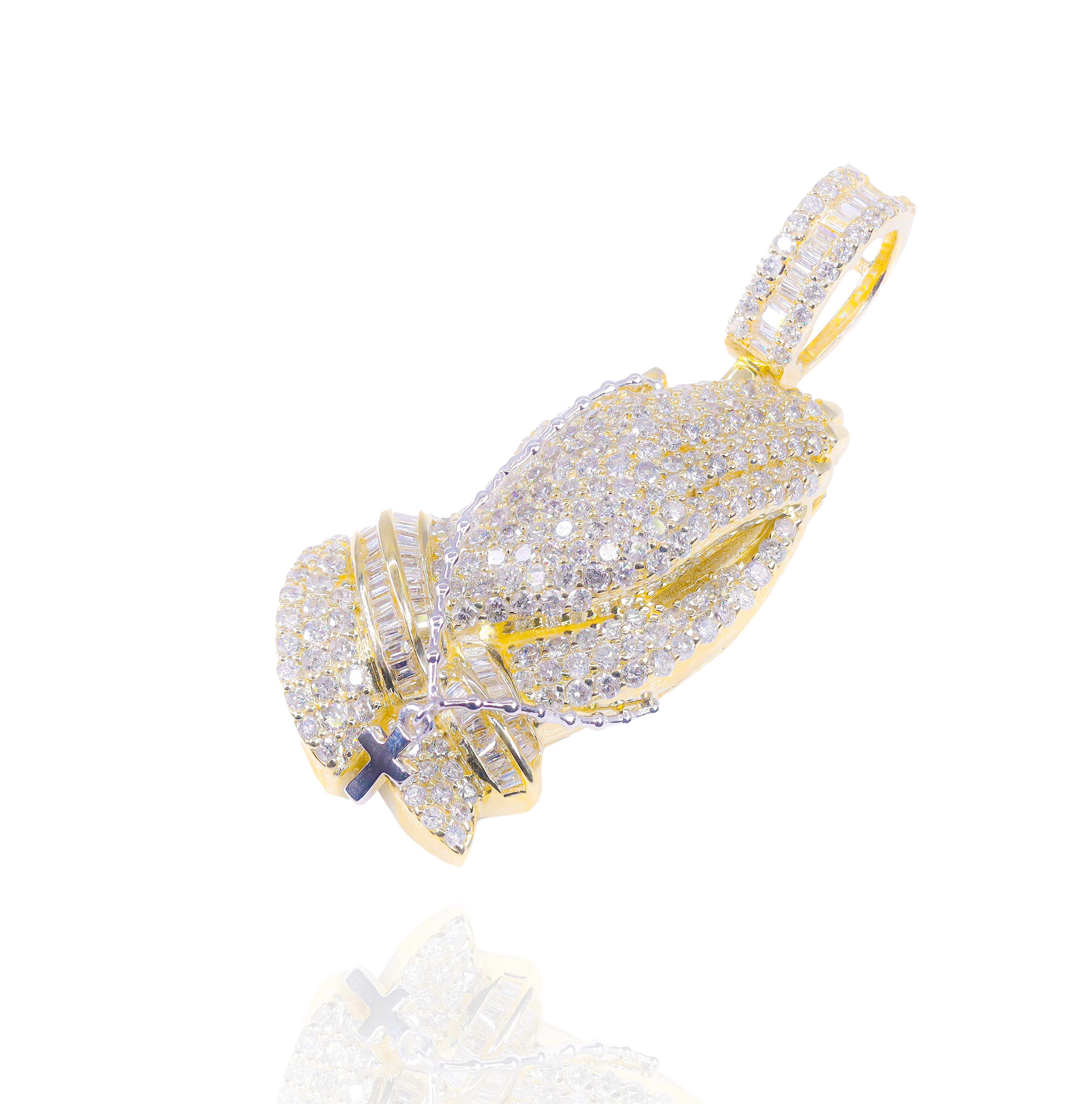 Praying Hands with Rosary Diamond Pendant