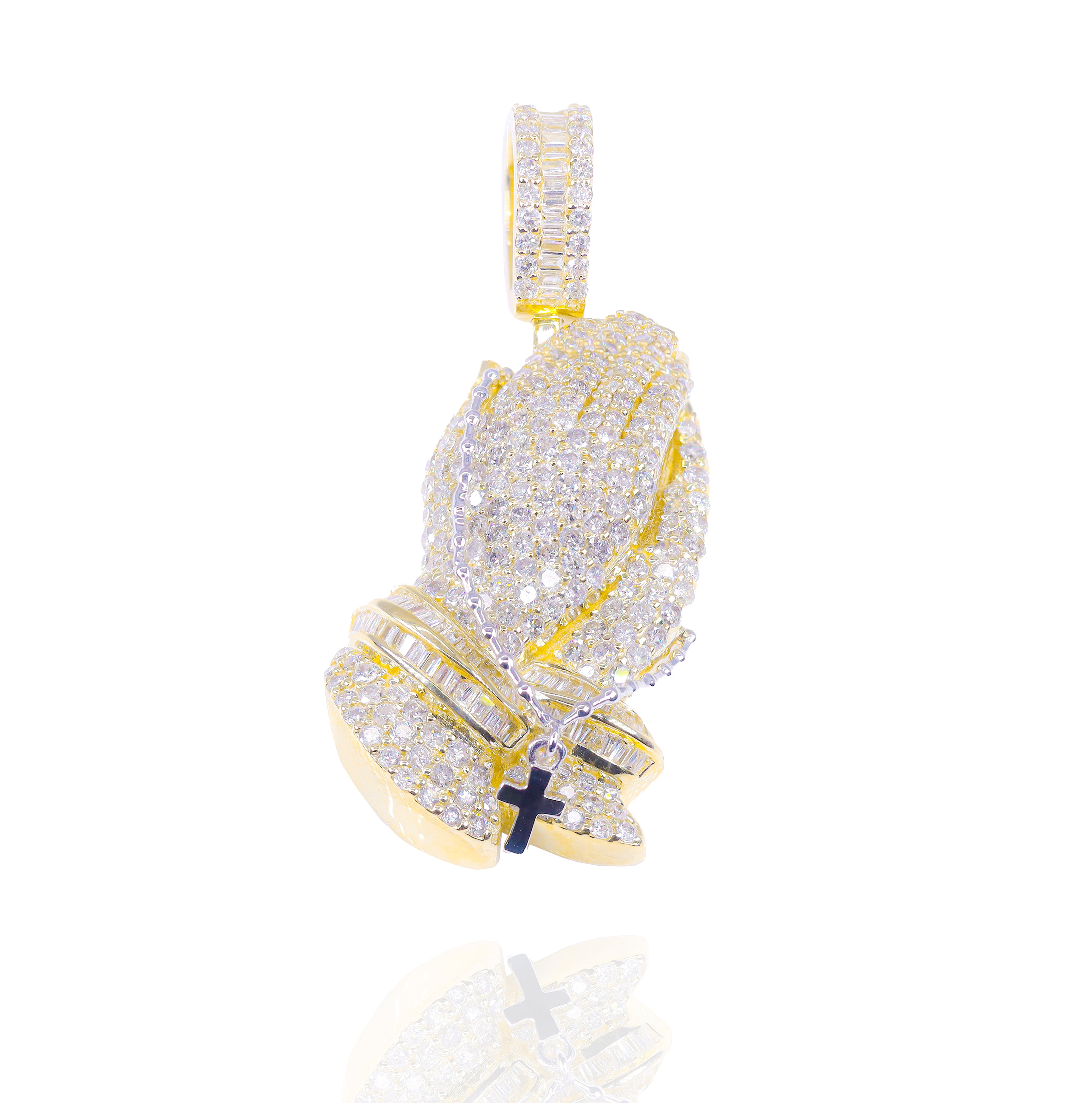 Praying Hands with Rosary Diamond Pendant