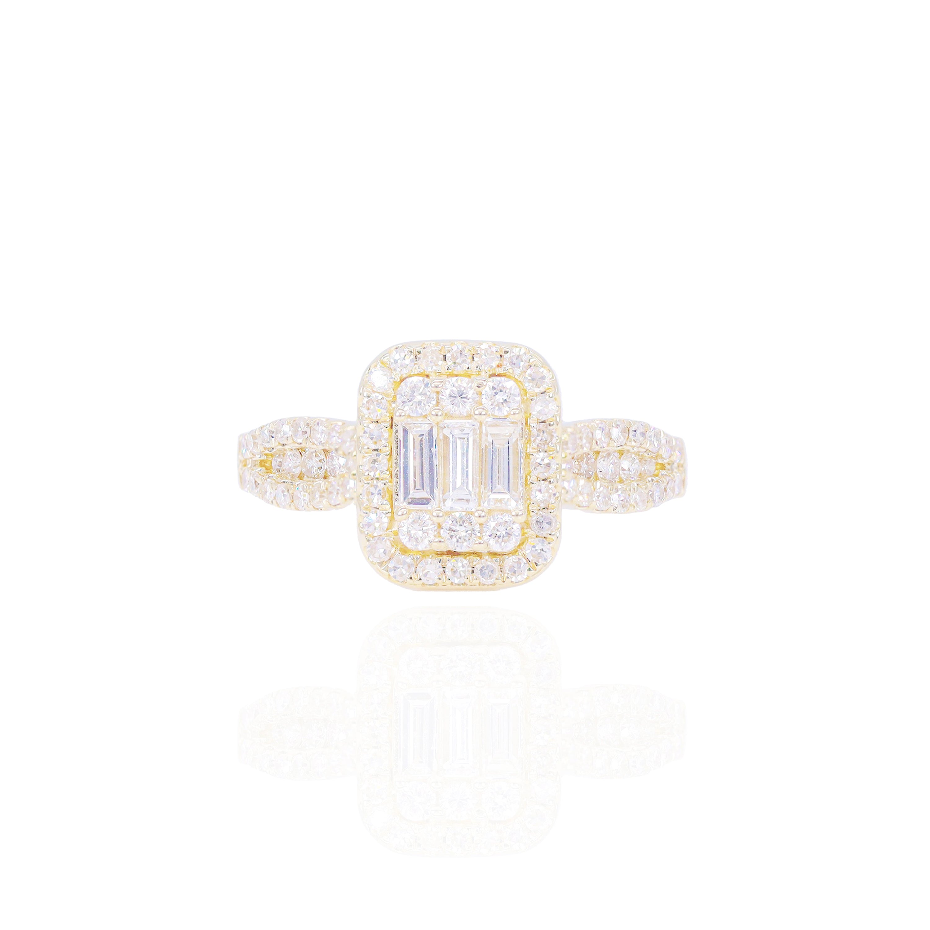 Rectangle Top Diamond Engagement Ring with Diamond Band