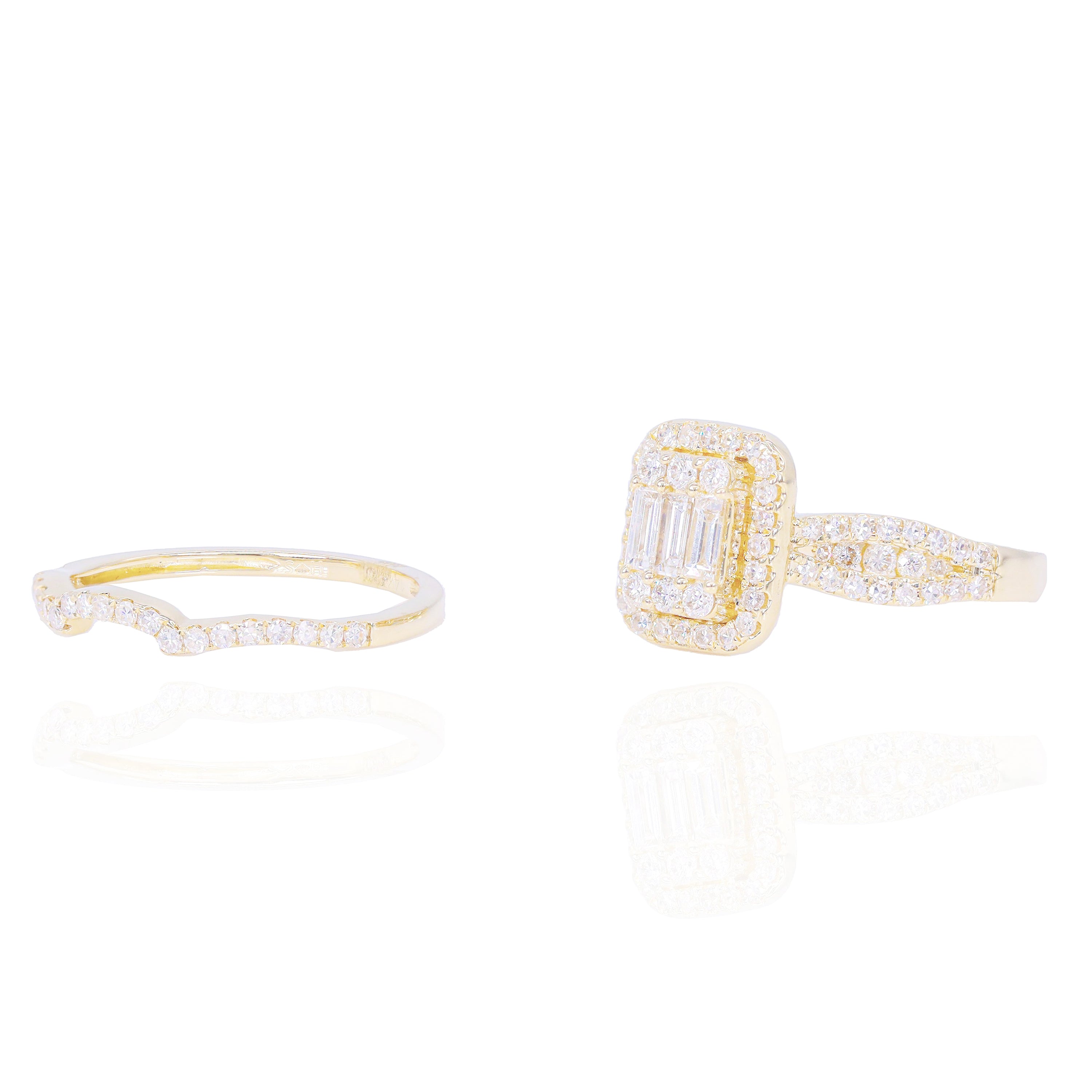 Rectangle Top Diamond Engagement Ring with Diamond Band