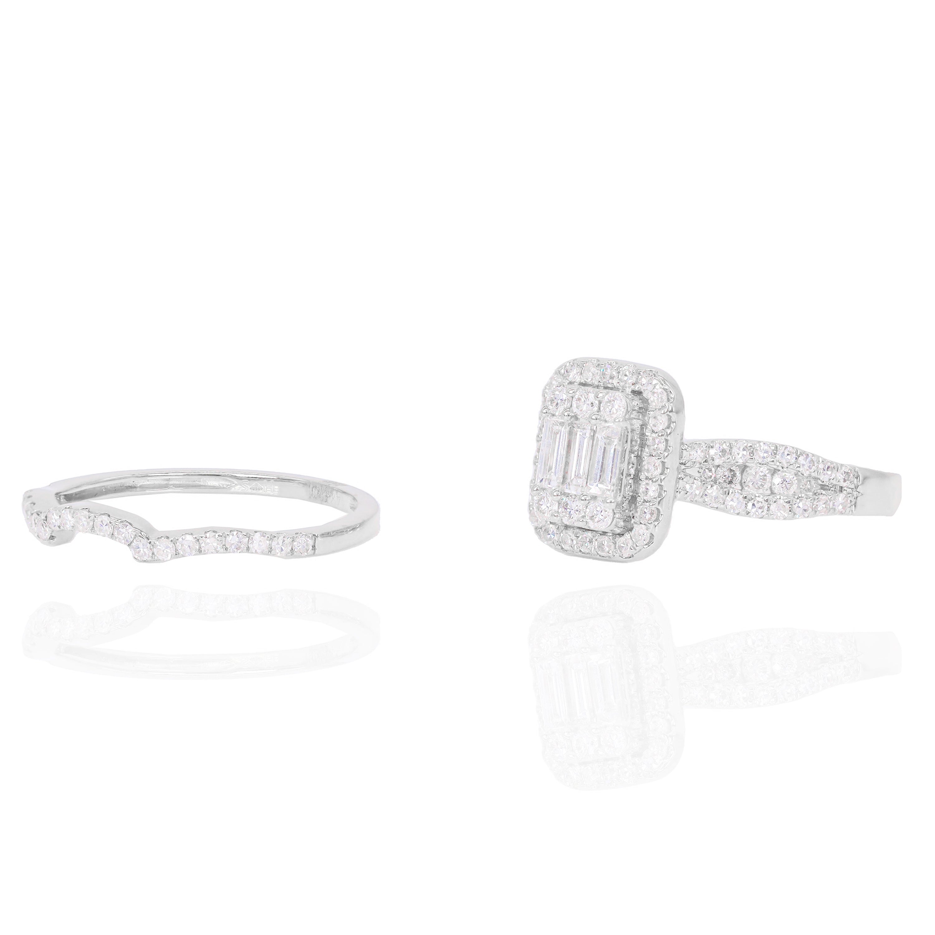 Rectangle Top Diamond Engagement Ring with Diamond Band