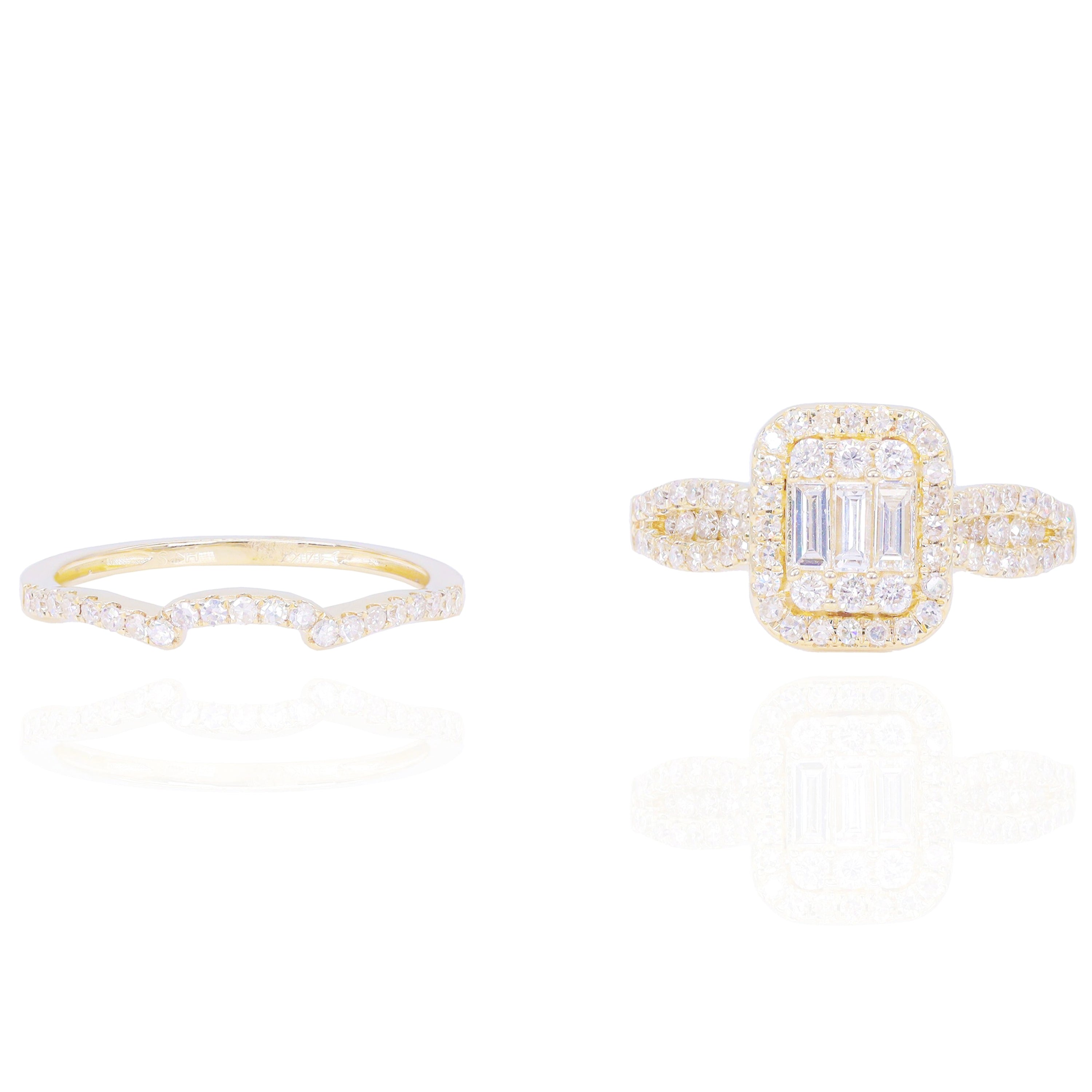 Rectangle Top Diamond Engagement Ring with Diamond Band