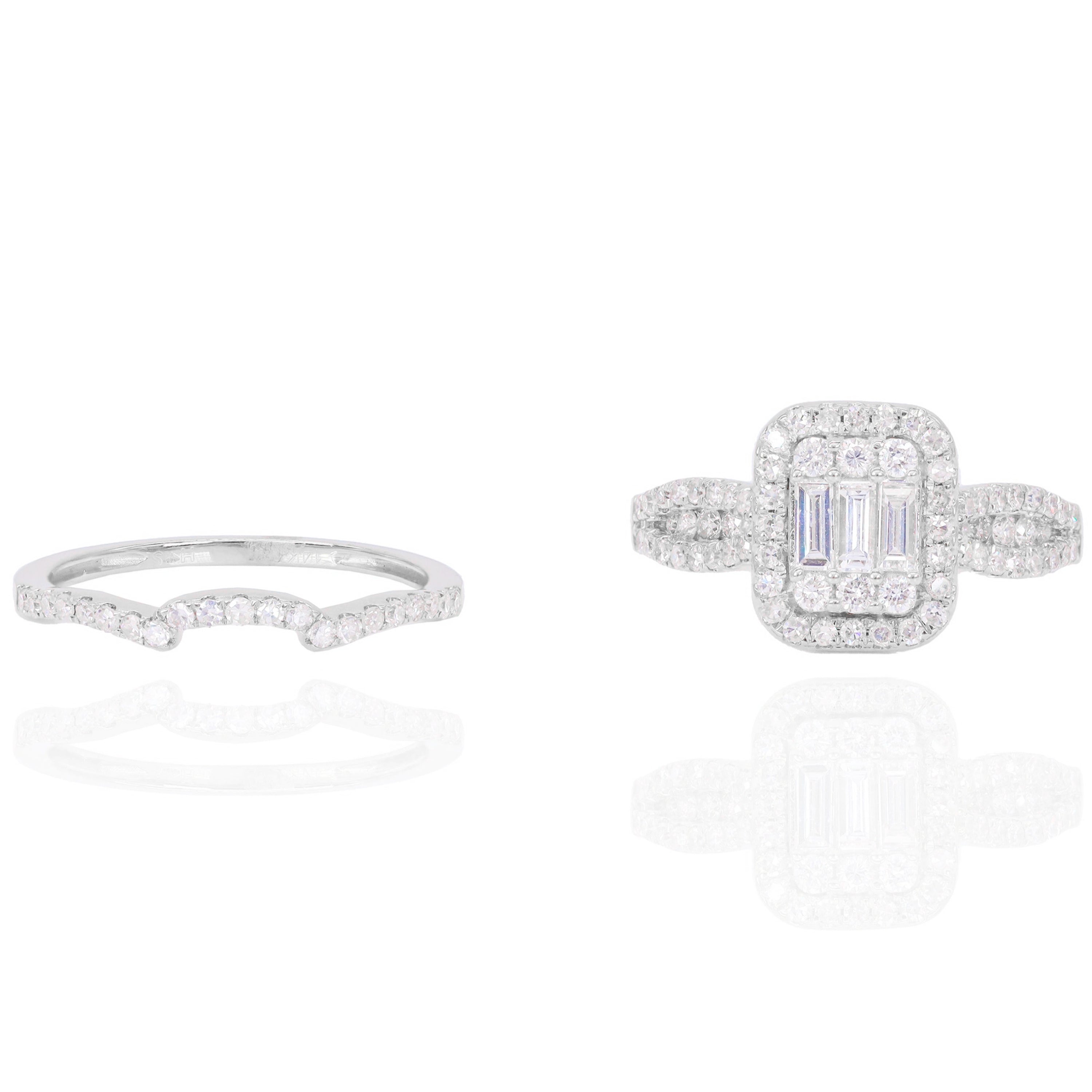 Rectangle Top Diamond Engagement Ring with Diamond Band