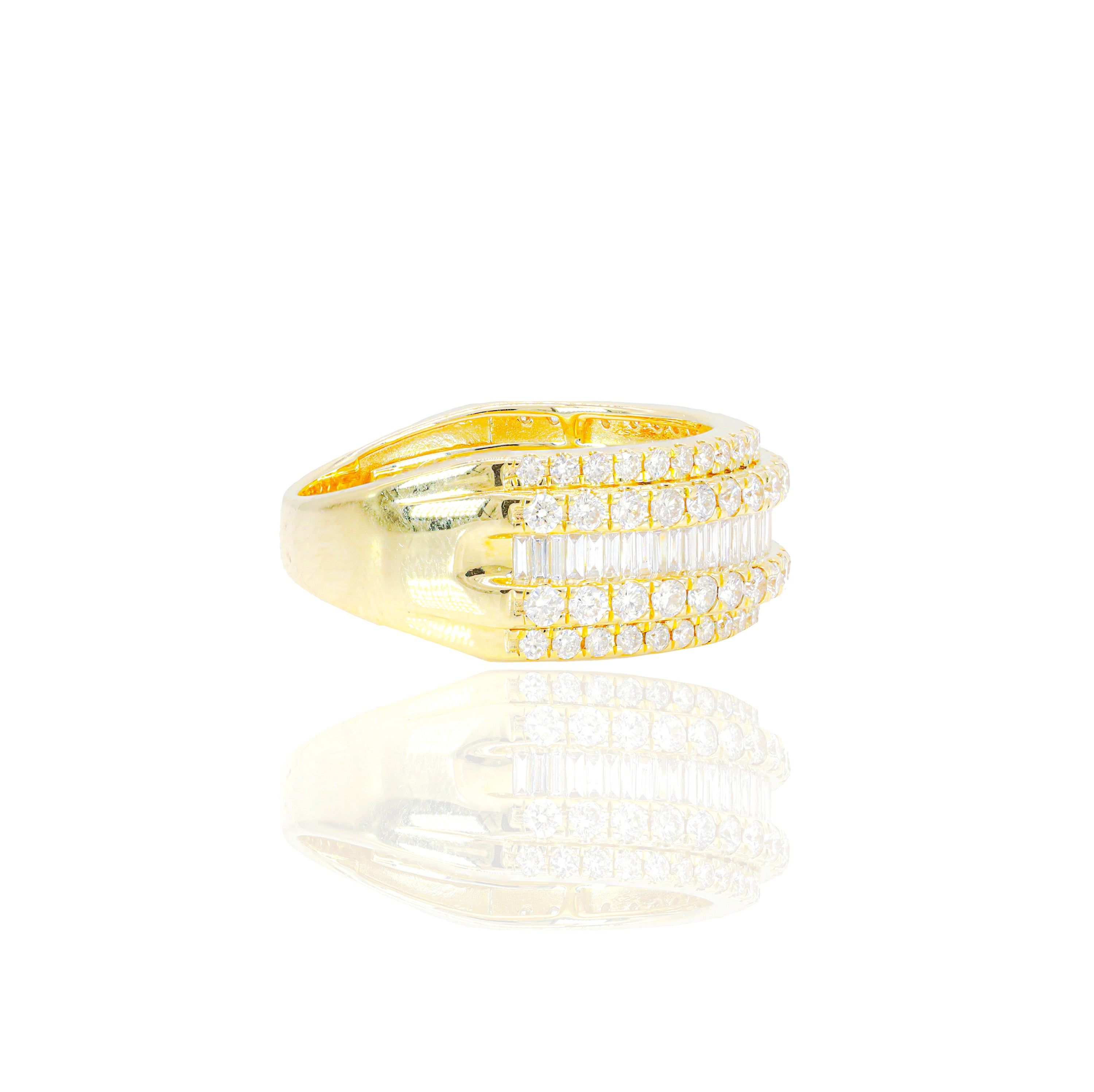 One Row Baguette with Round Diamond Borders Diamond Ring