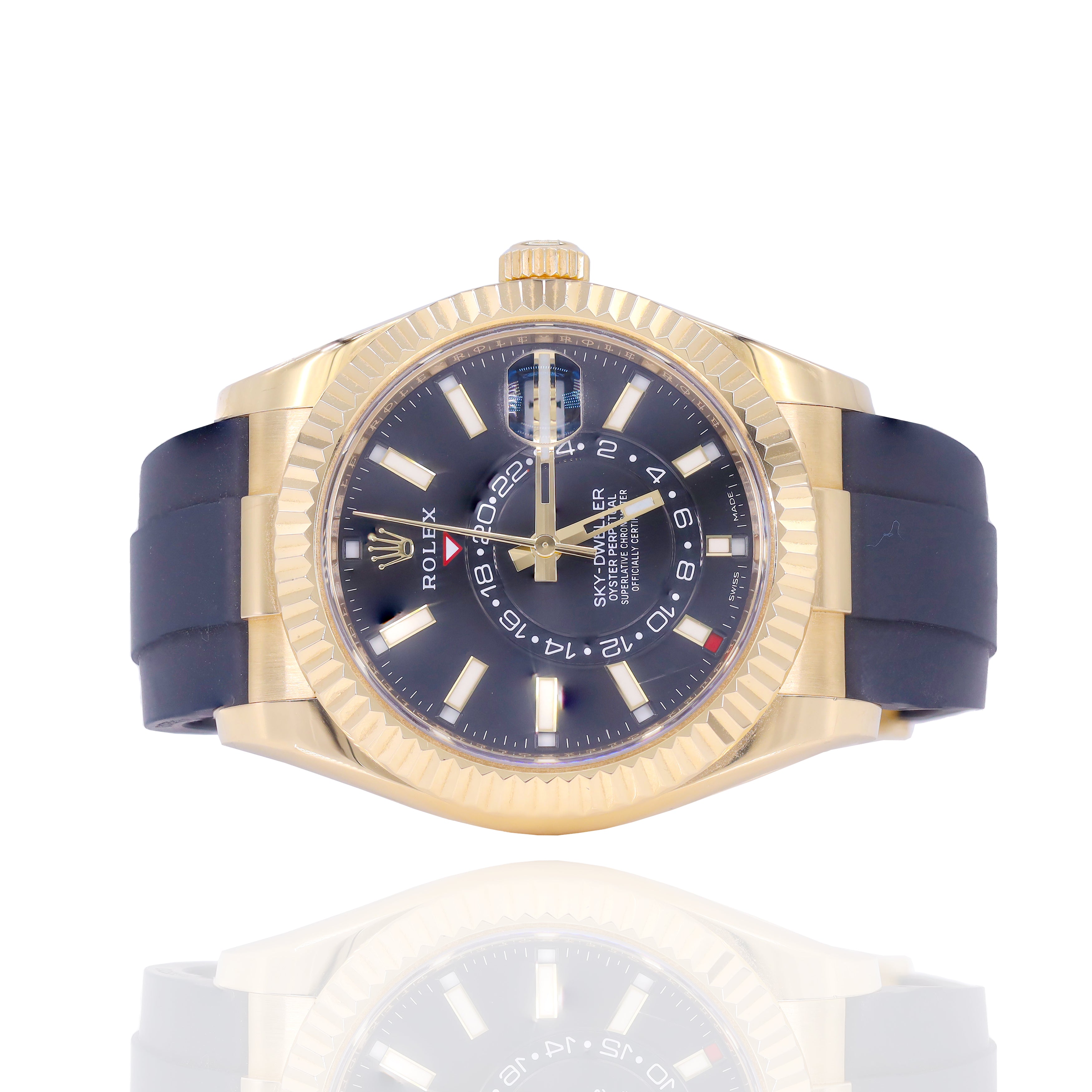 Rolex 326238 Sky Dweller Black Dial 18KT Yellow Gold Oysterflex Rubber Strap