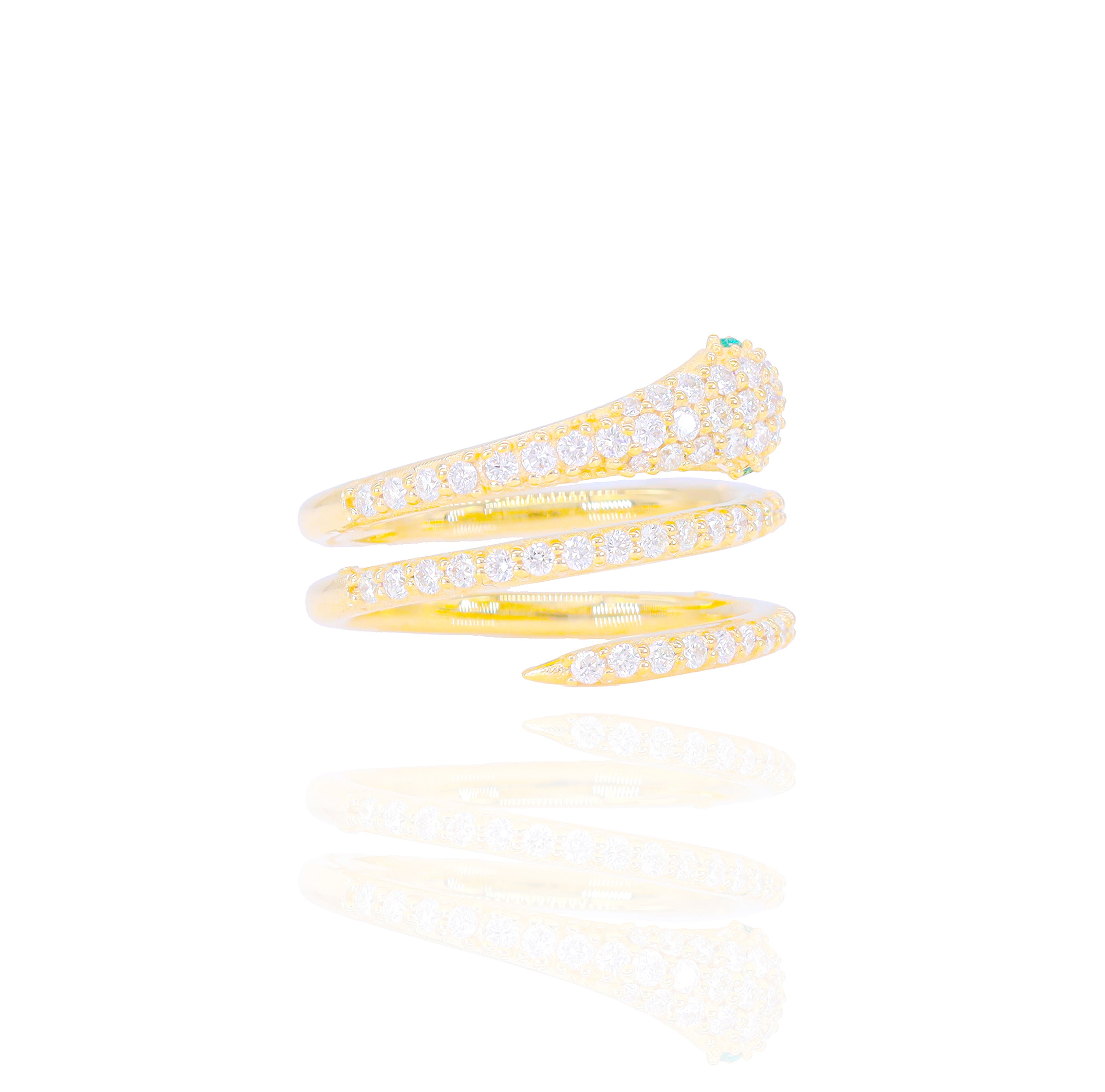 Diamond Snake Ring With Emerald Eyes