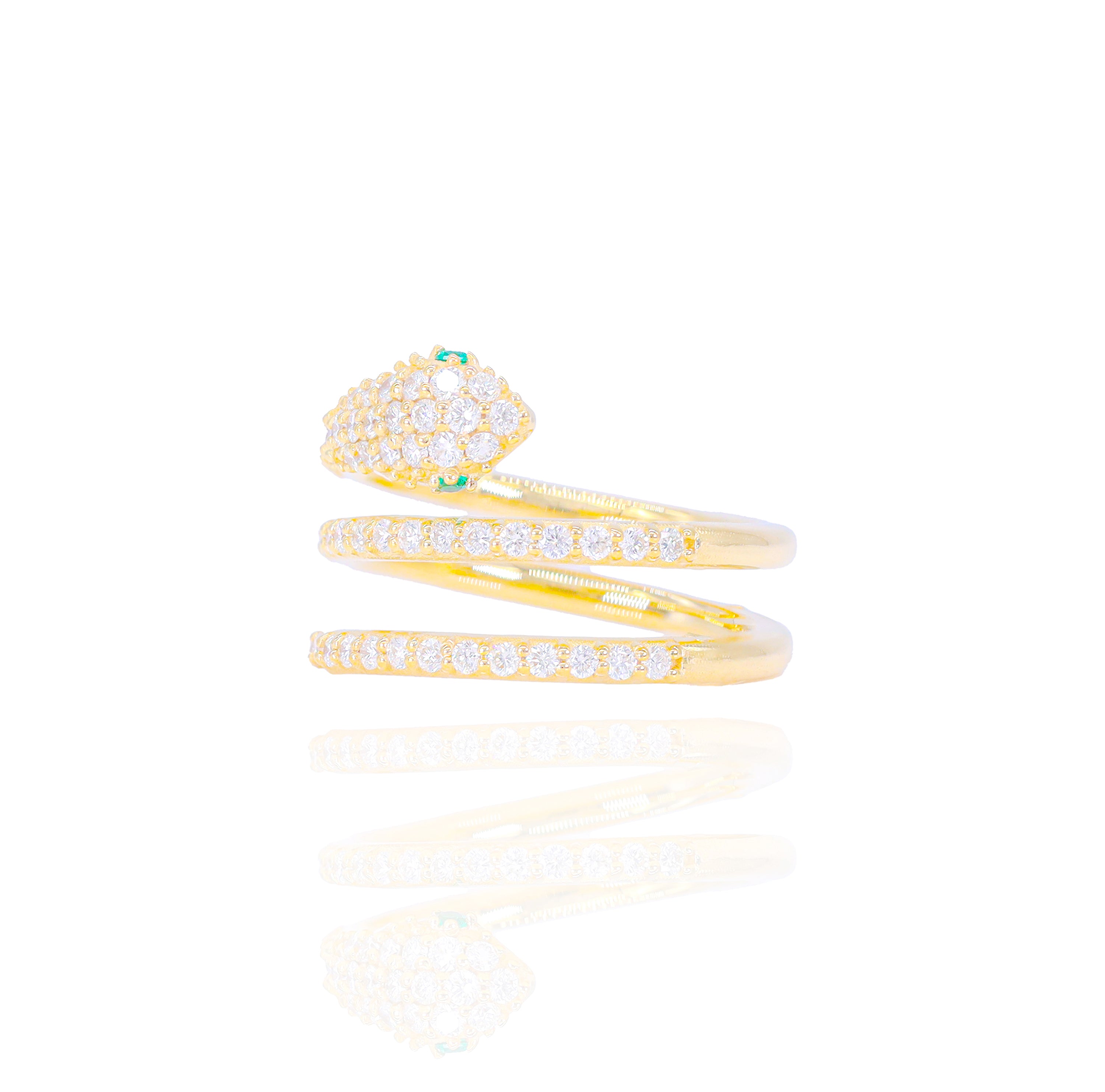 Diamond Snake Ring With Emerald Eyes