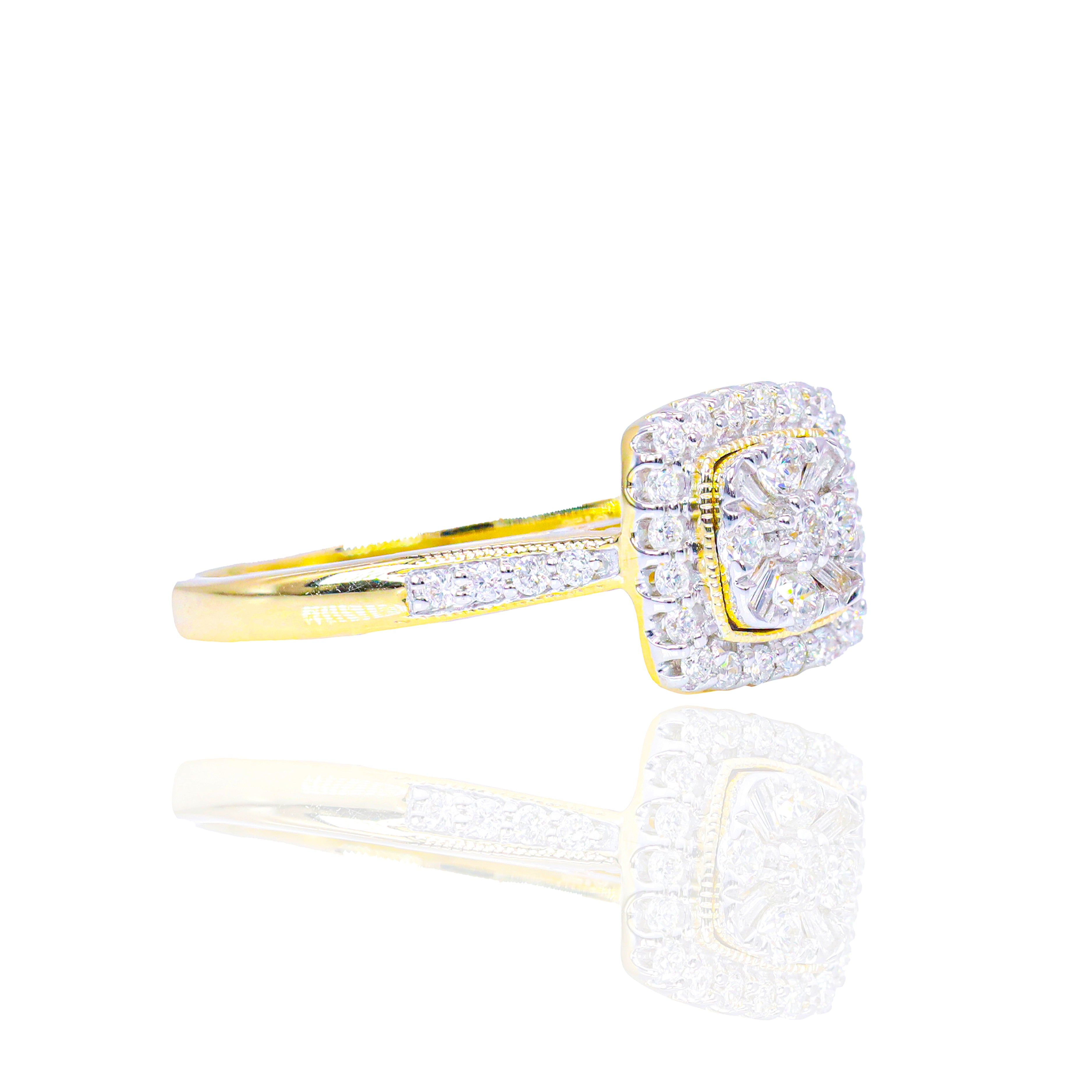 Baguette & Round Center Diamond Engagement Ring w/ Halo