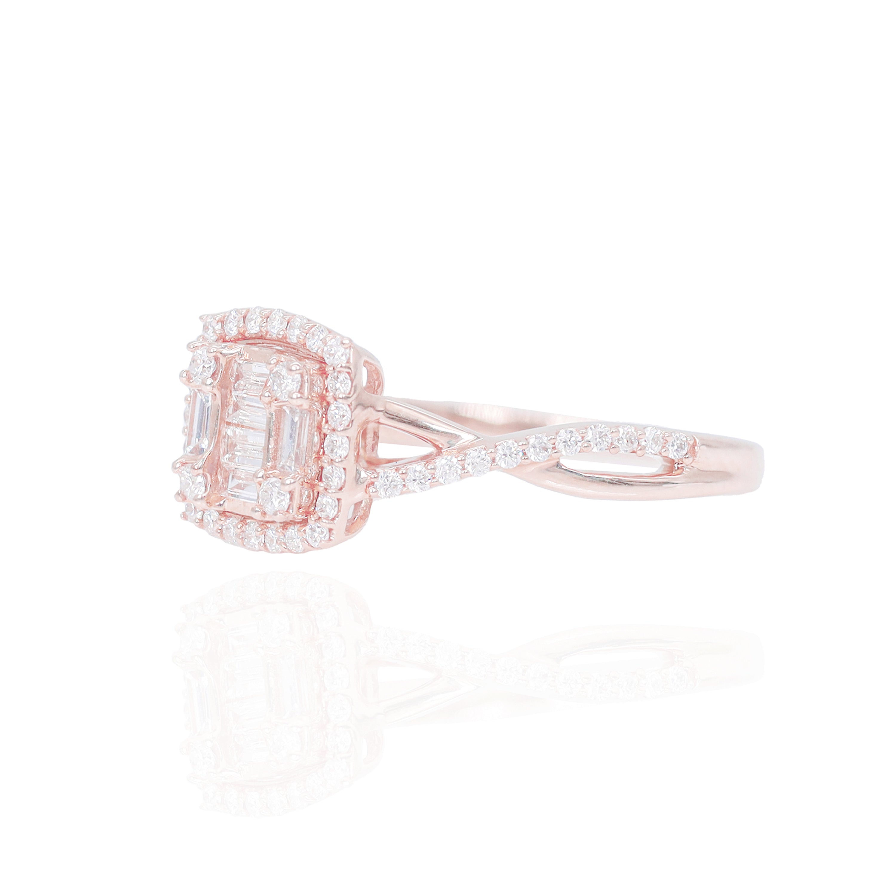 Princess Shaped with Halo and Woven Band Diamond Engagement Ring