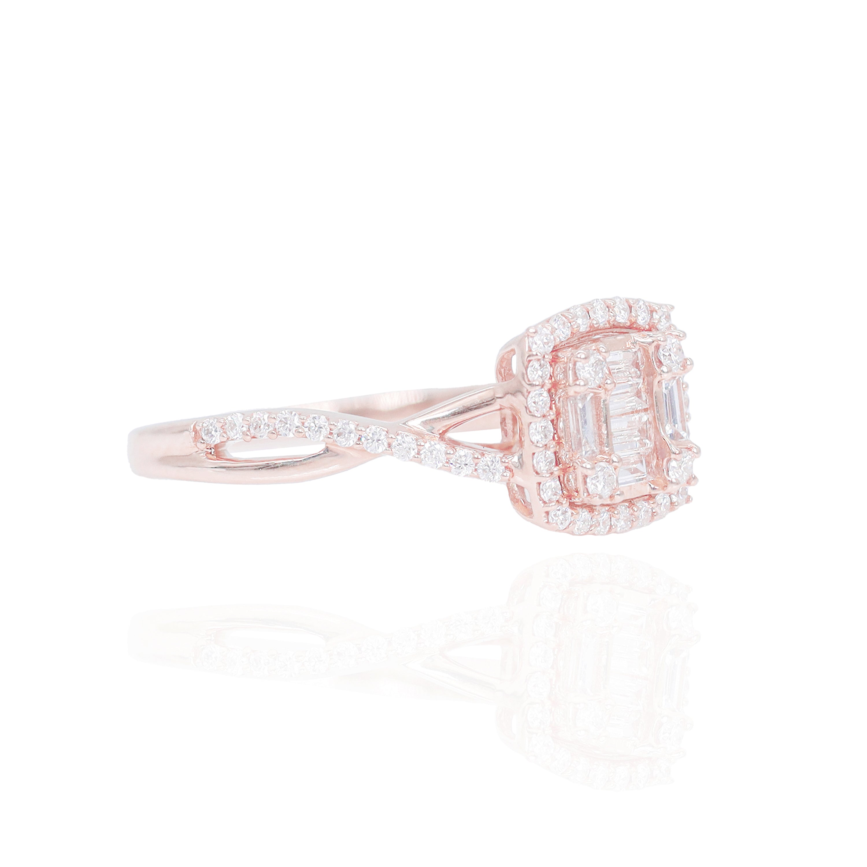 Princess Shaped with Halo and Woven Band Diamond Engagement Ring