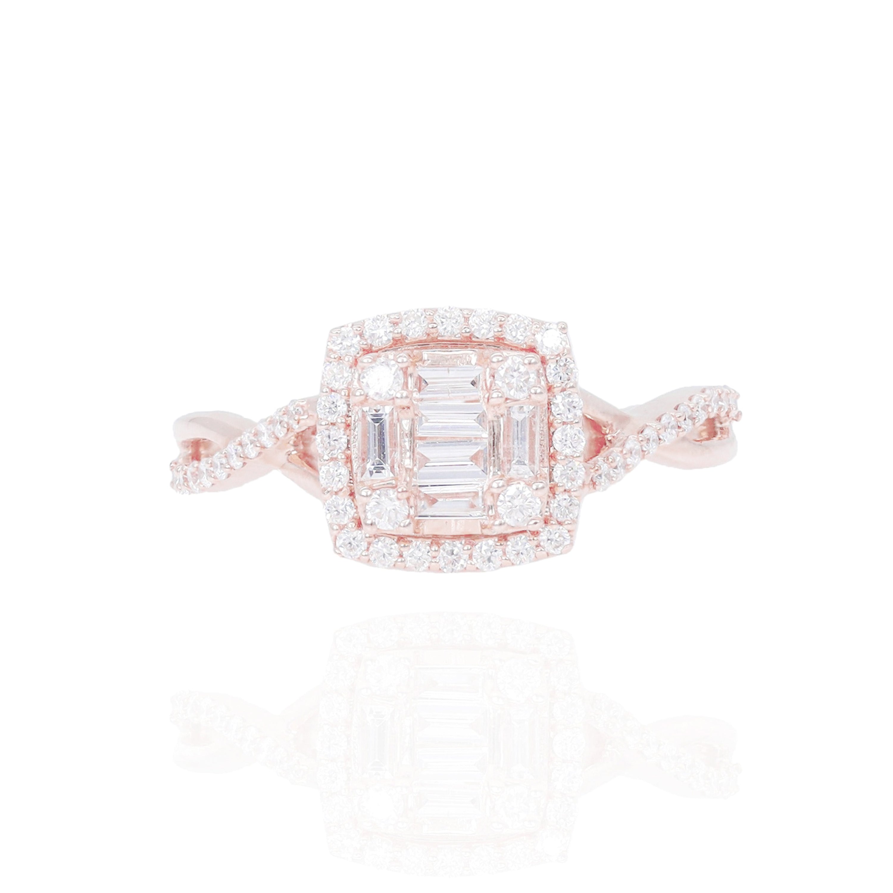 Princess Shaped with Halo and Woven Band Diamond Engagement Ring