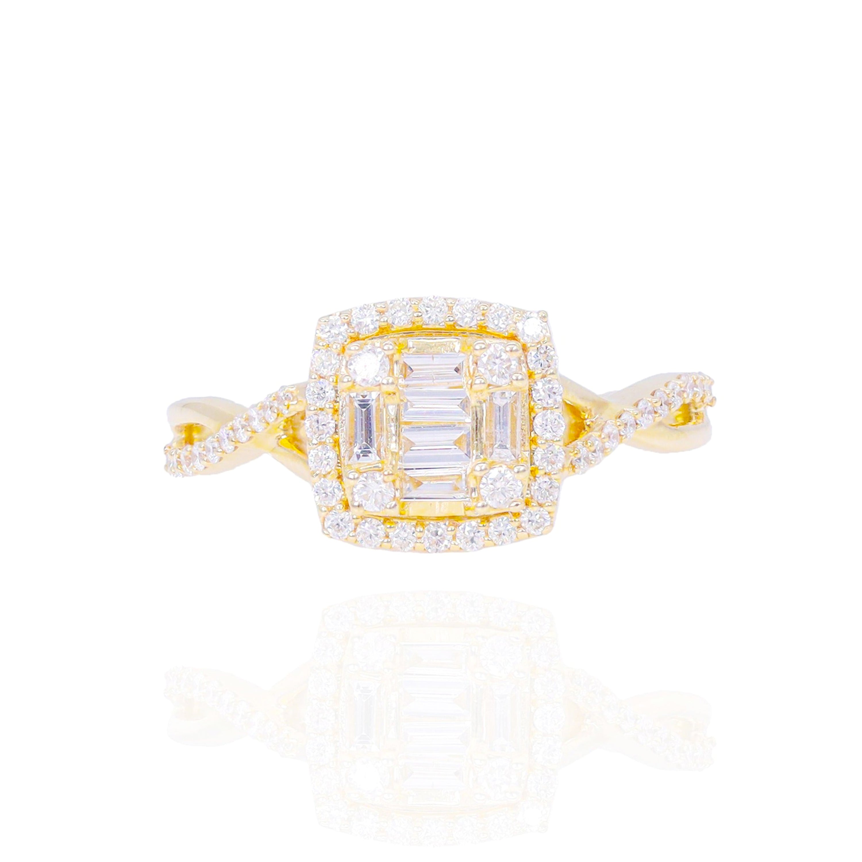 Princess Shaped with Halo and Woven Band Diamond Engagement Ring