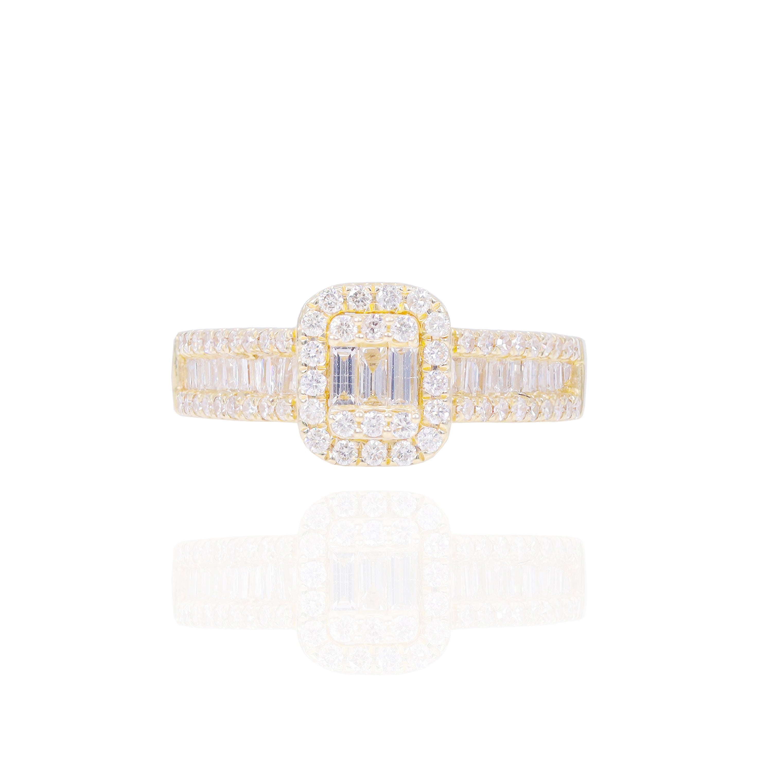 Emerald Shape Diamond Engagement Ring with Baguettes and Halo (Trio-Set)