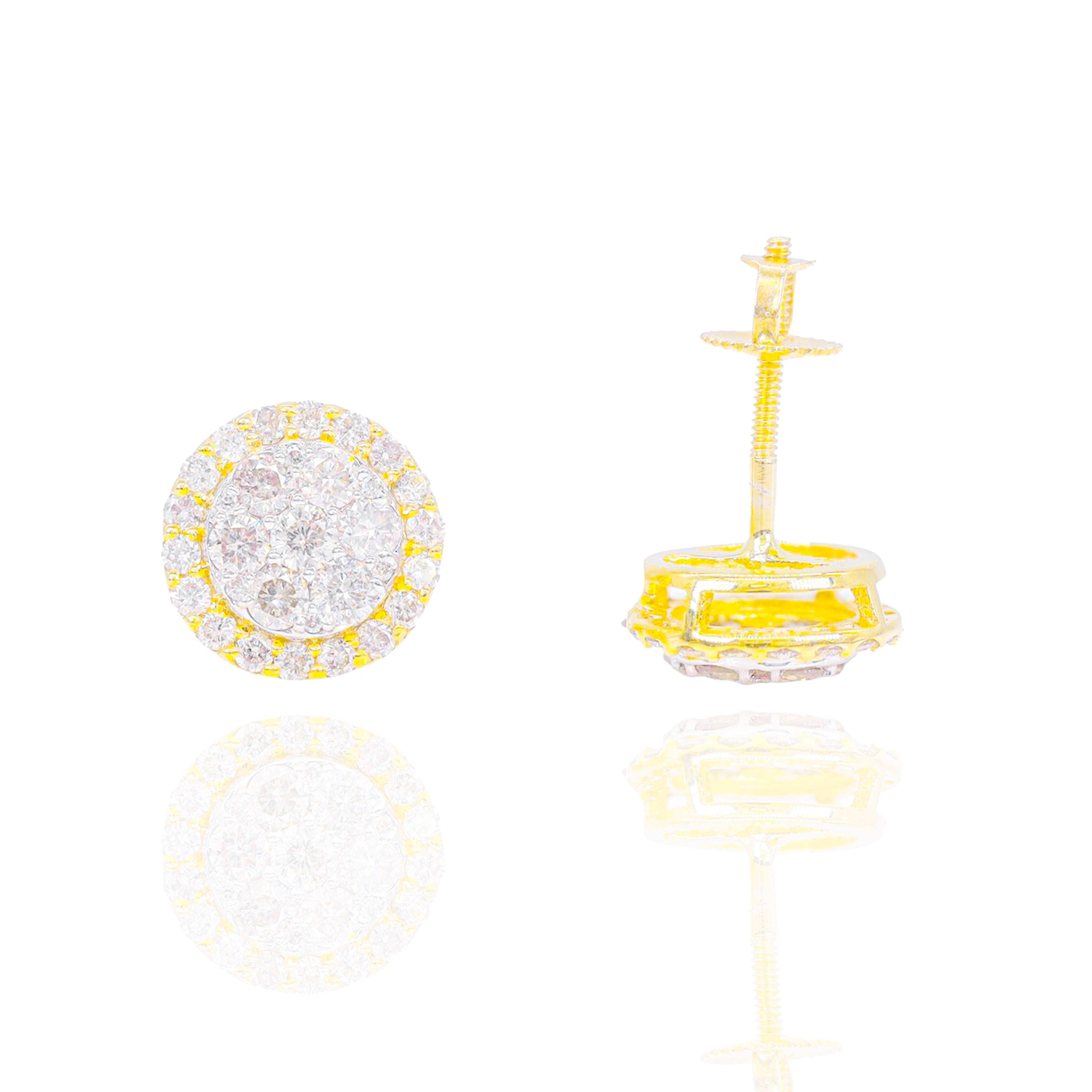Round Cluster Diamond Earrings w/ Round Border