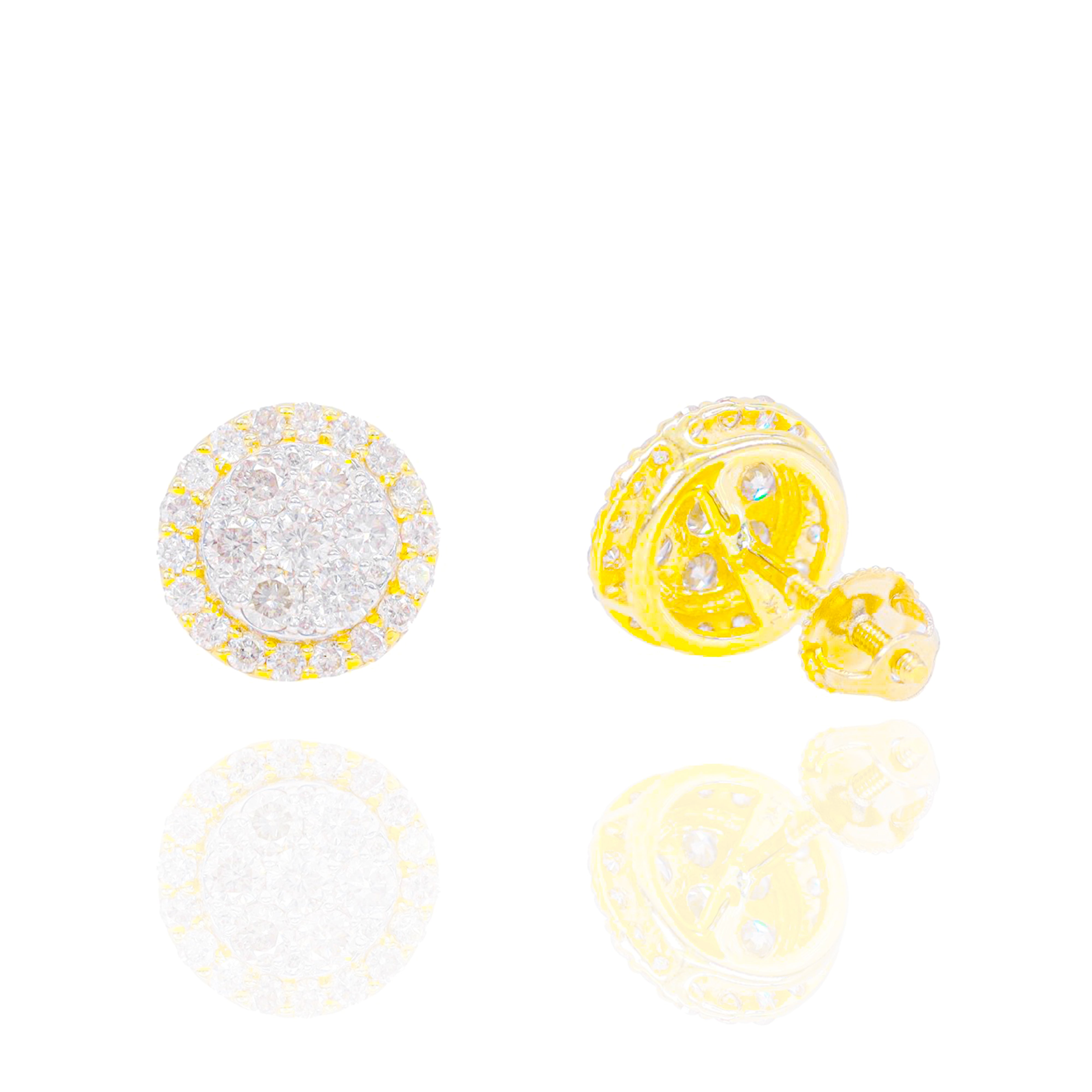 Round Cluster Diamond Earrings w/ Round Border