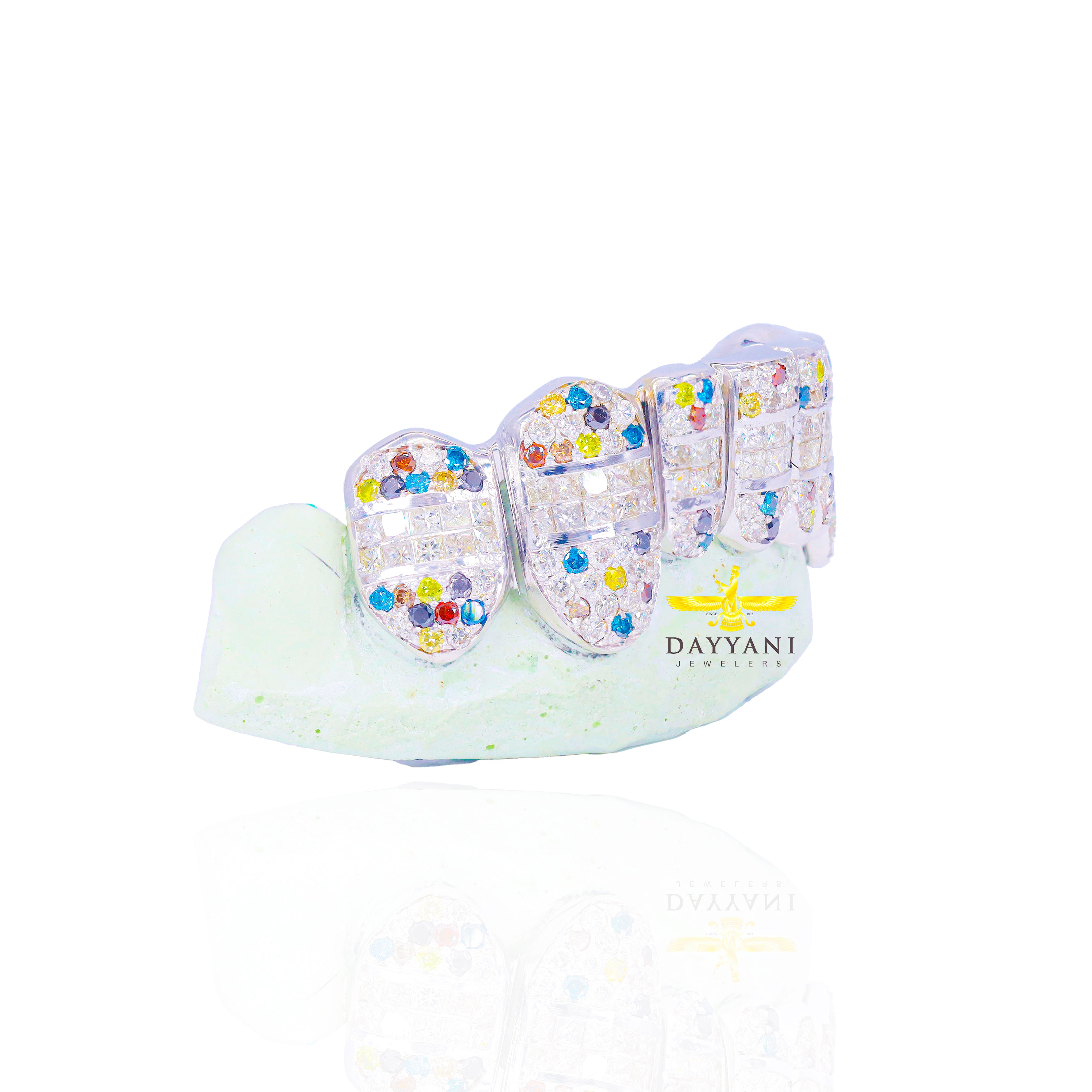 Custom Confetti Hybrid Princess Cut & Round Diamond Gold Grillz