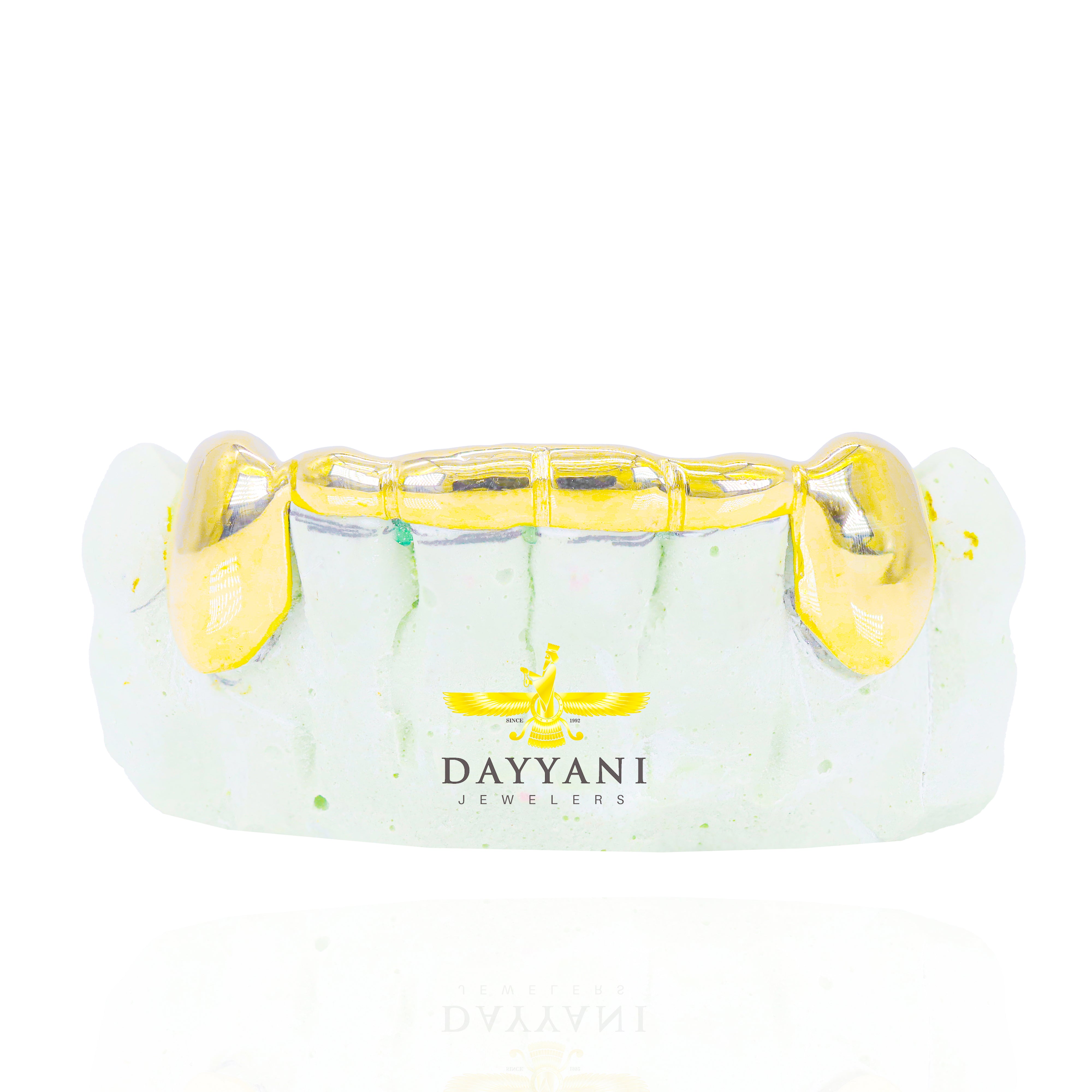 Custom 2 Teeth Fangs with Front Bar Gold Grillz