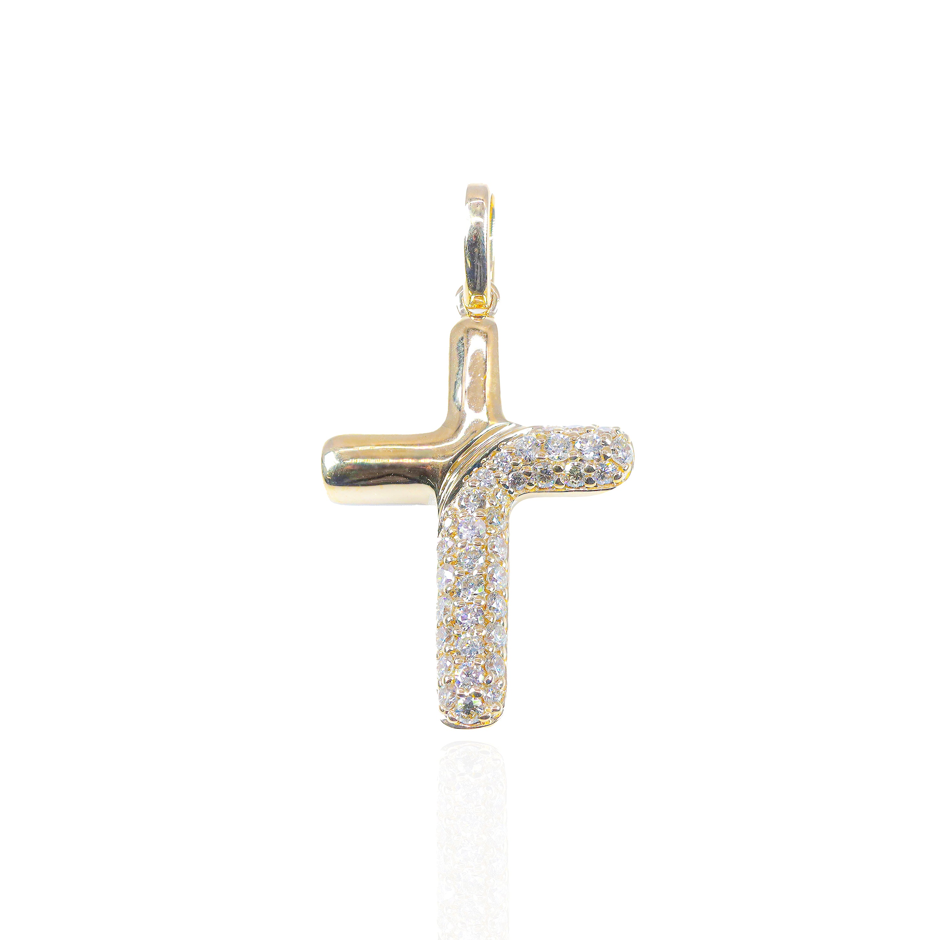 Half Gold Half Diamond Cross Pendant