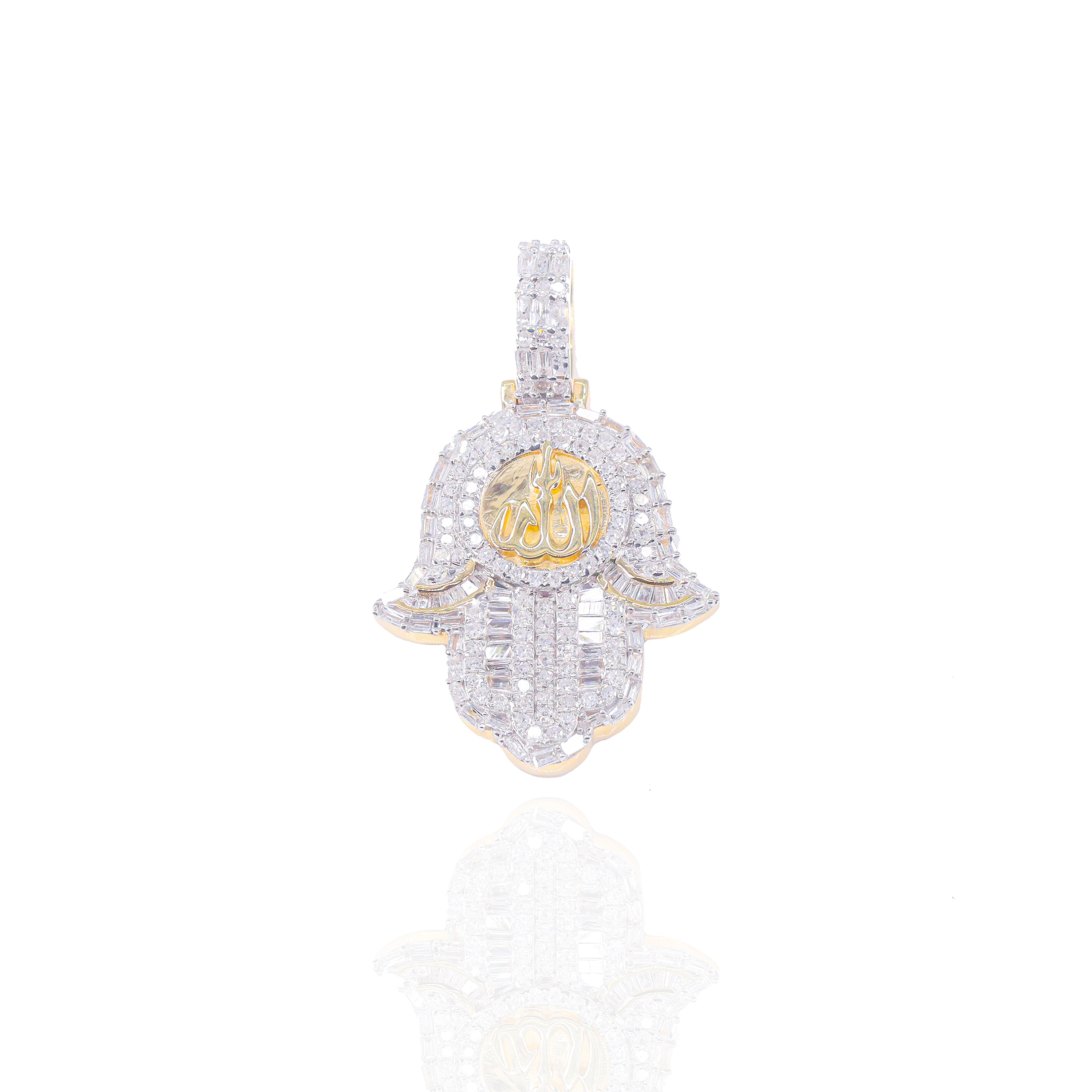 Baguette Hamza w/ Gold Allah Diamond Pendant