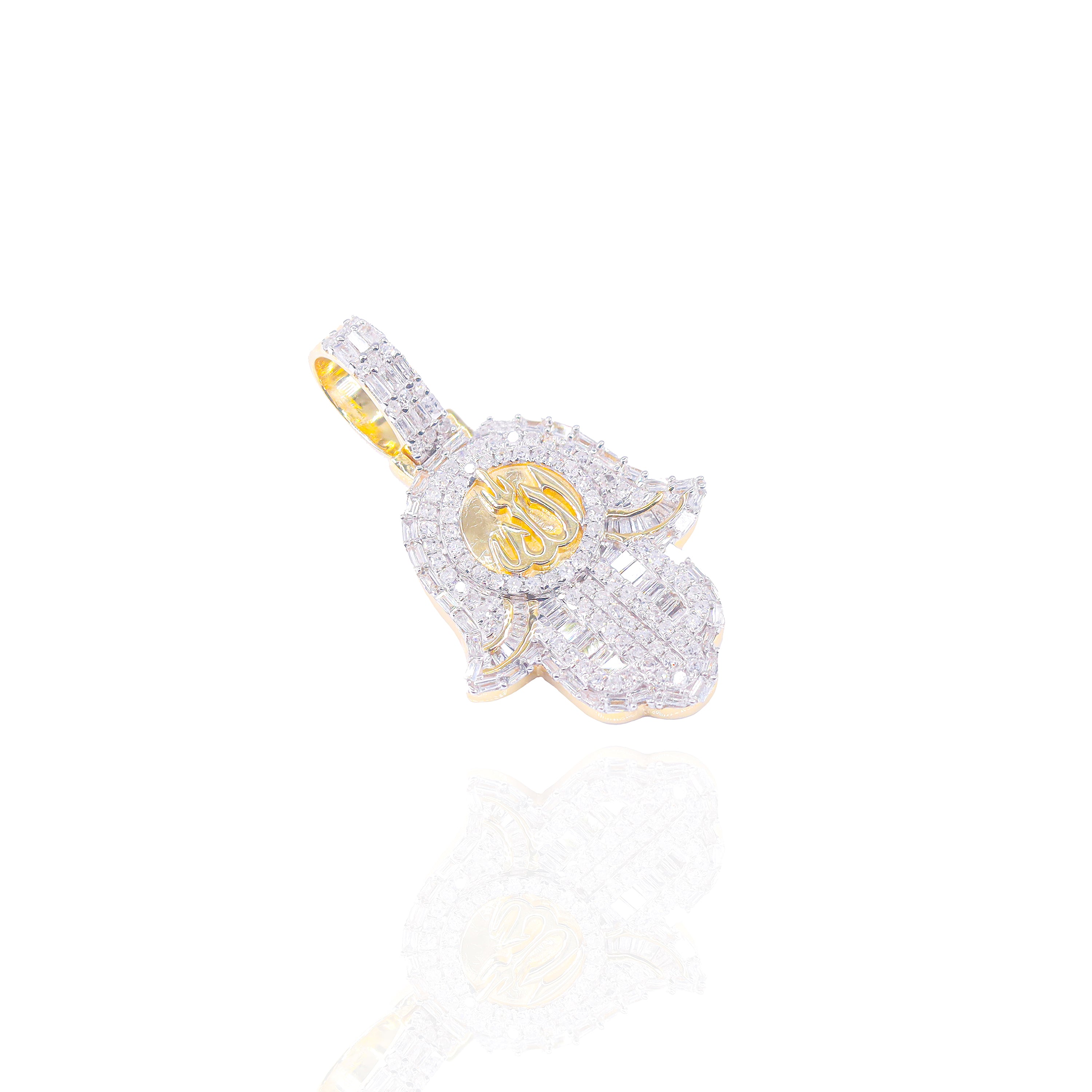 Baguette Hamza w/ Gold Allah Diamond Pendant