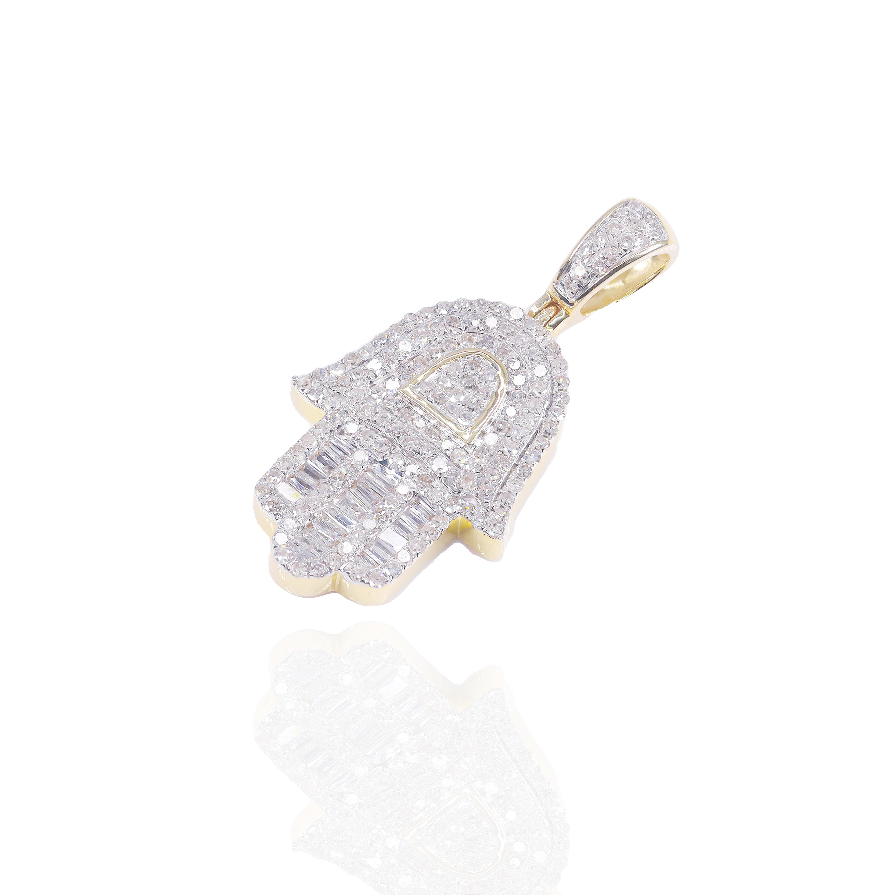 Baguette & Round Diamond Hamza Pendant