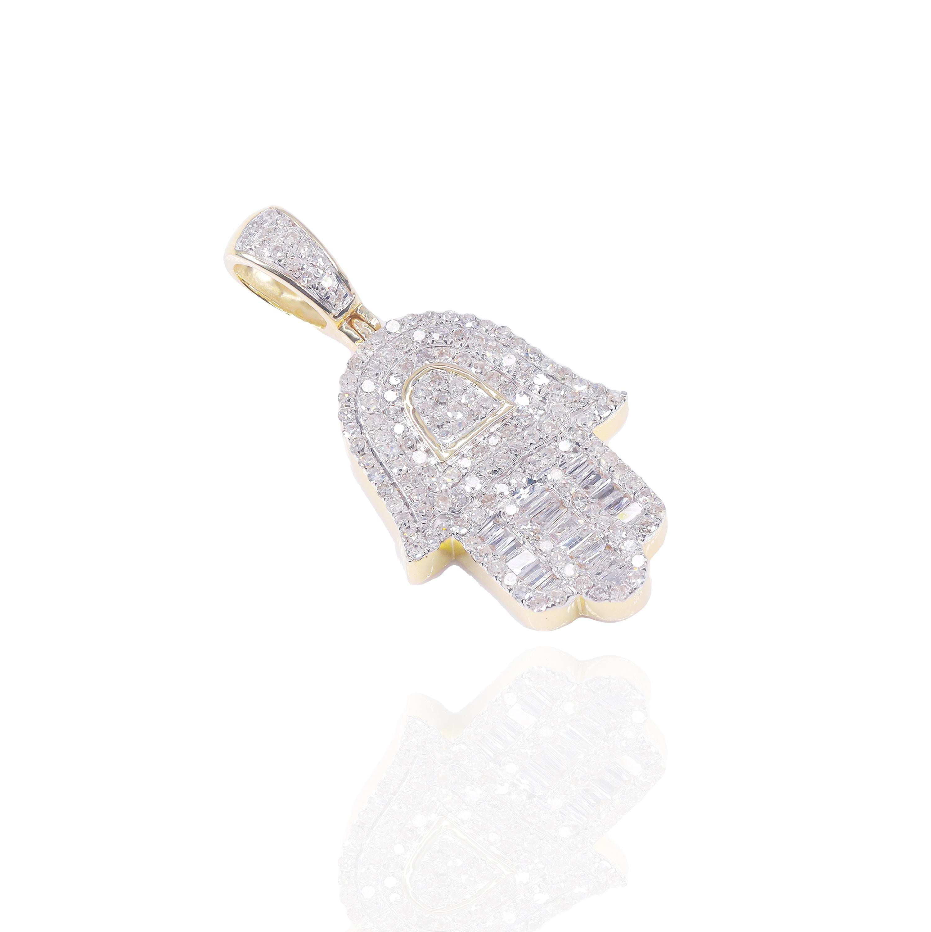 Baguette & Round Diamond Hamza Pendant