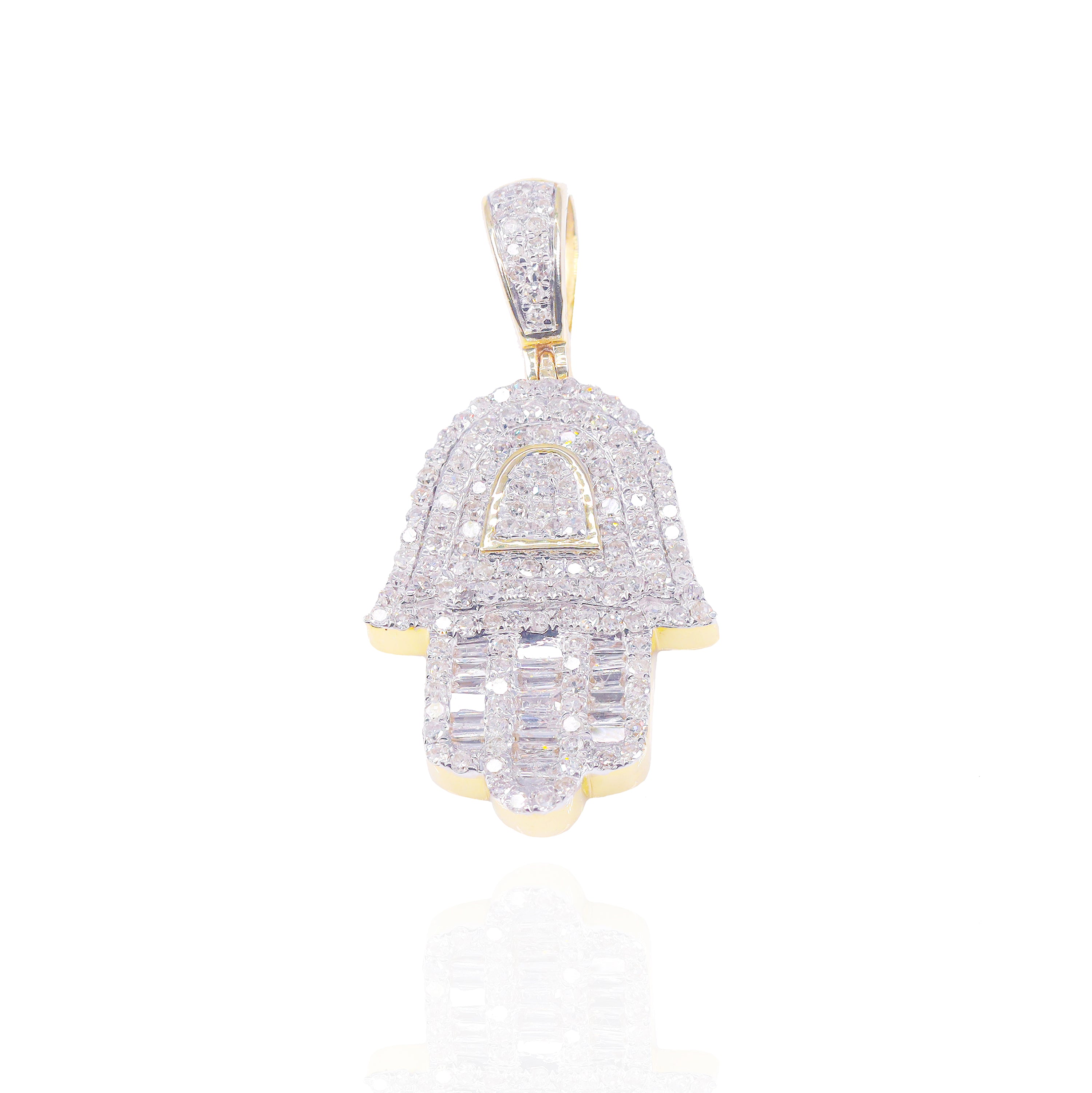 Baguette & Round Diamond Hamza Pendant