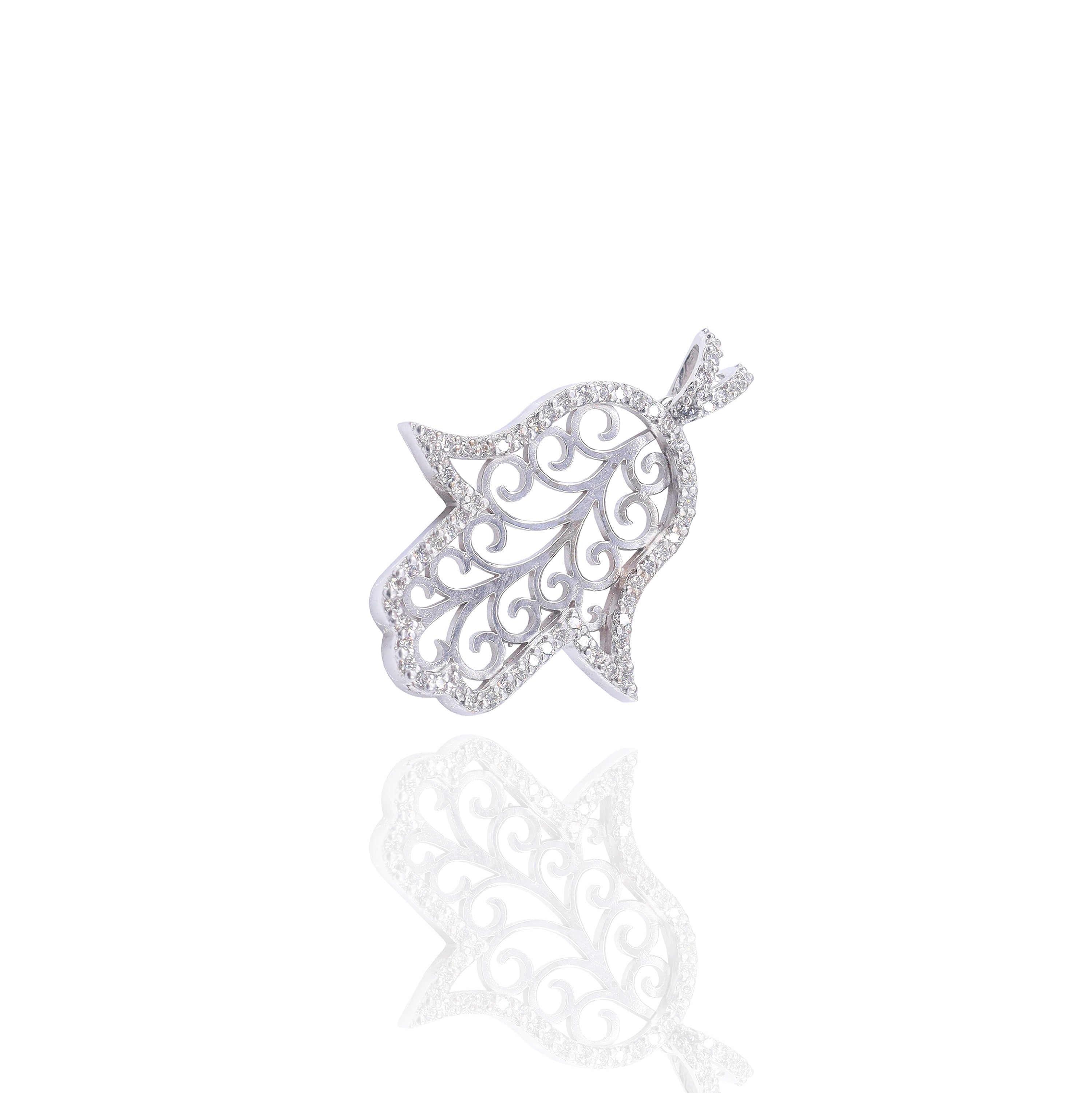 Open Design Hamza Hand Pendant w/ Diamond Border