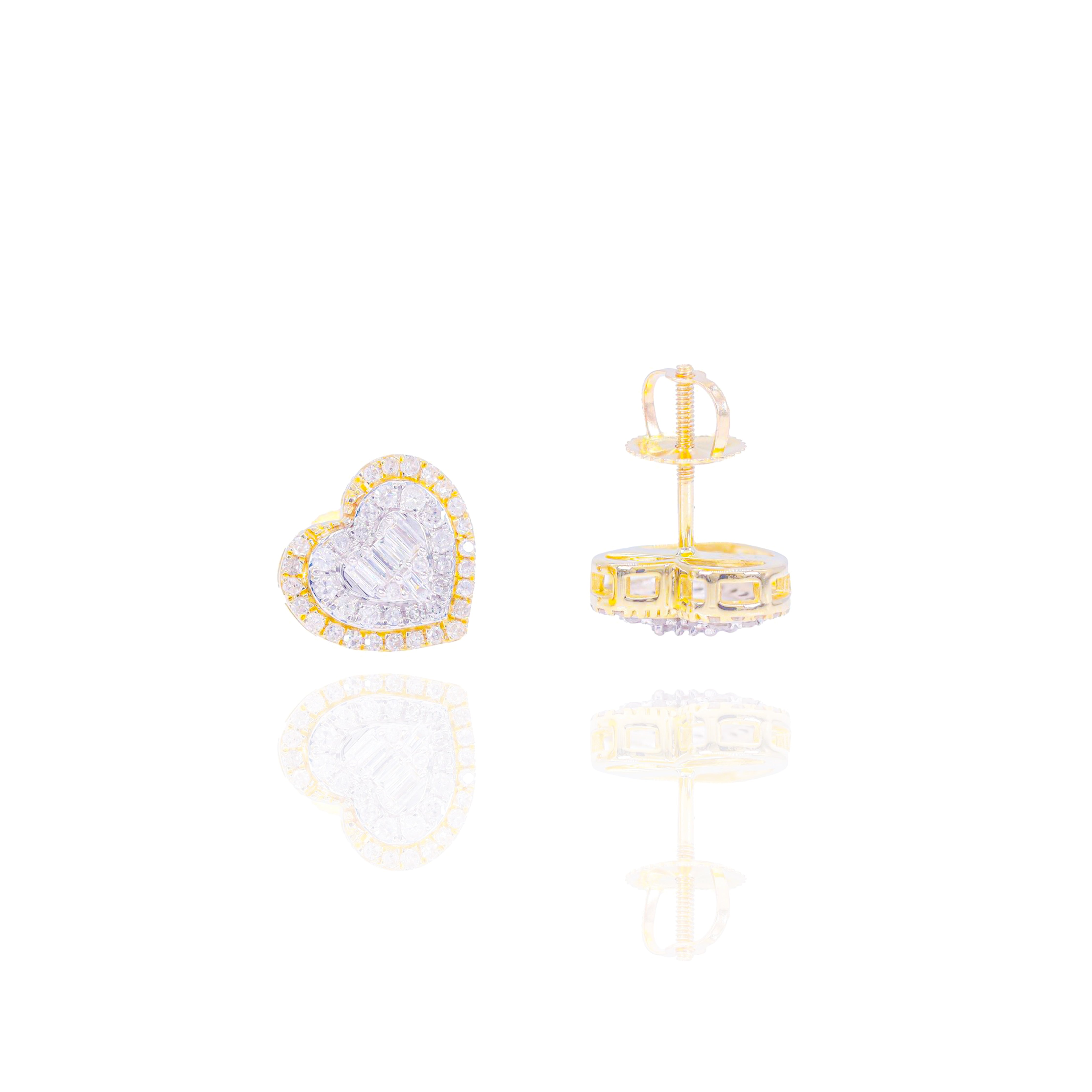 Two-Tone Heart w/ Baguette Center Diamond Earrings