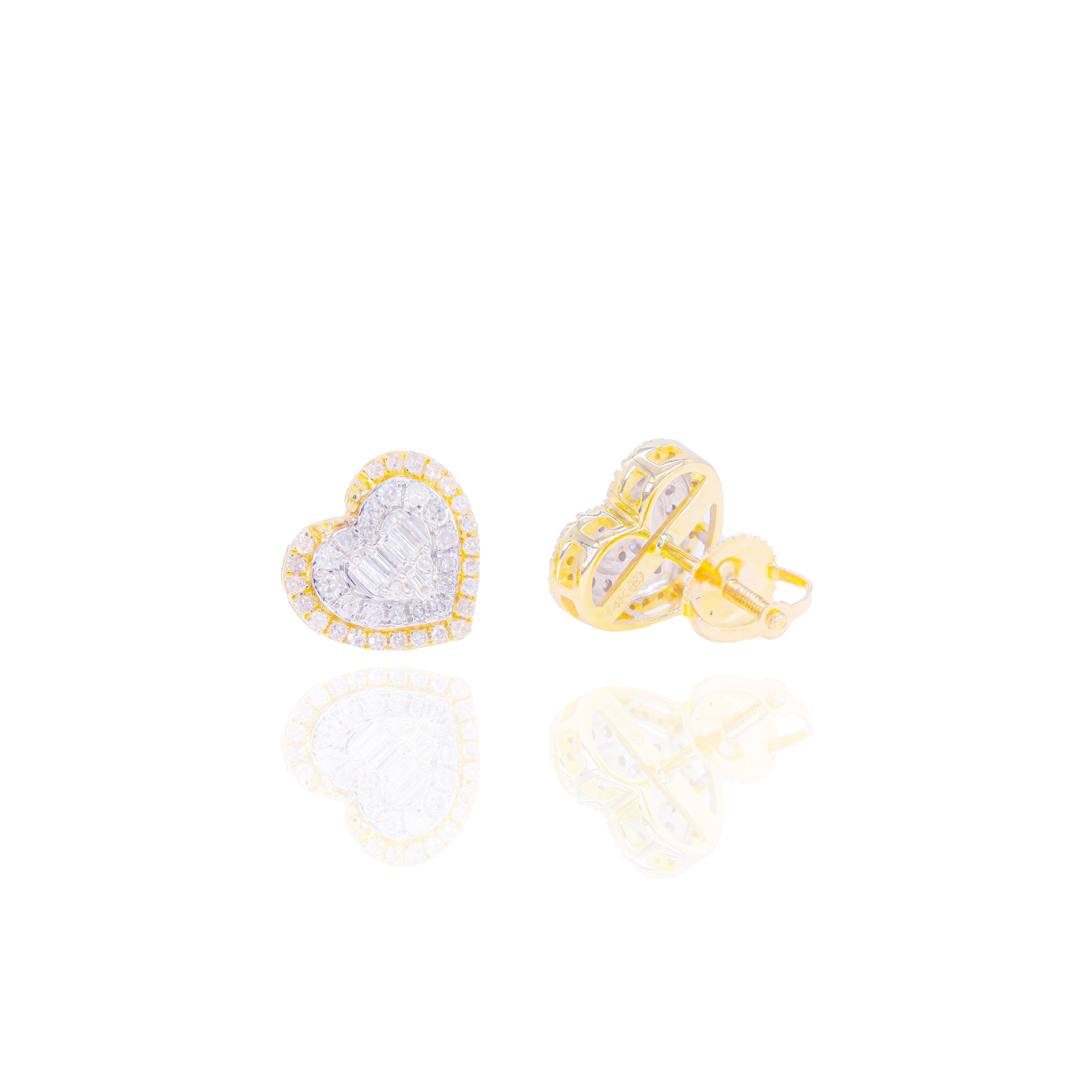 Two-Tone Heart w/ Baguette Center Diamond Earrings