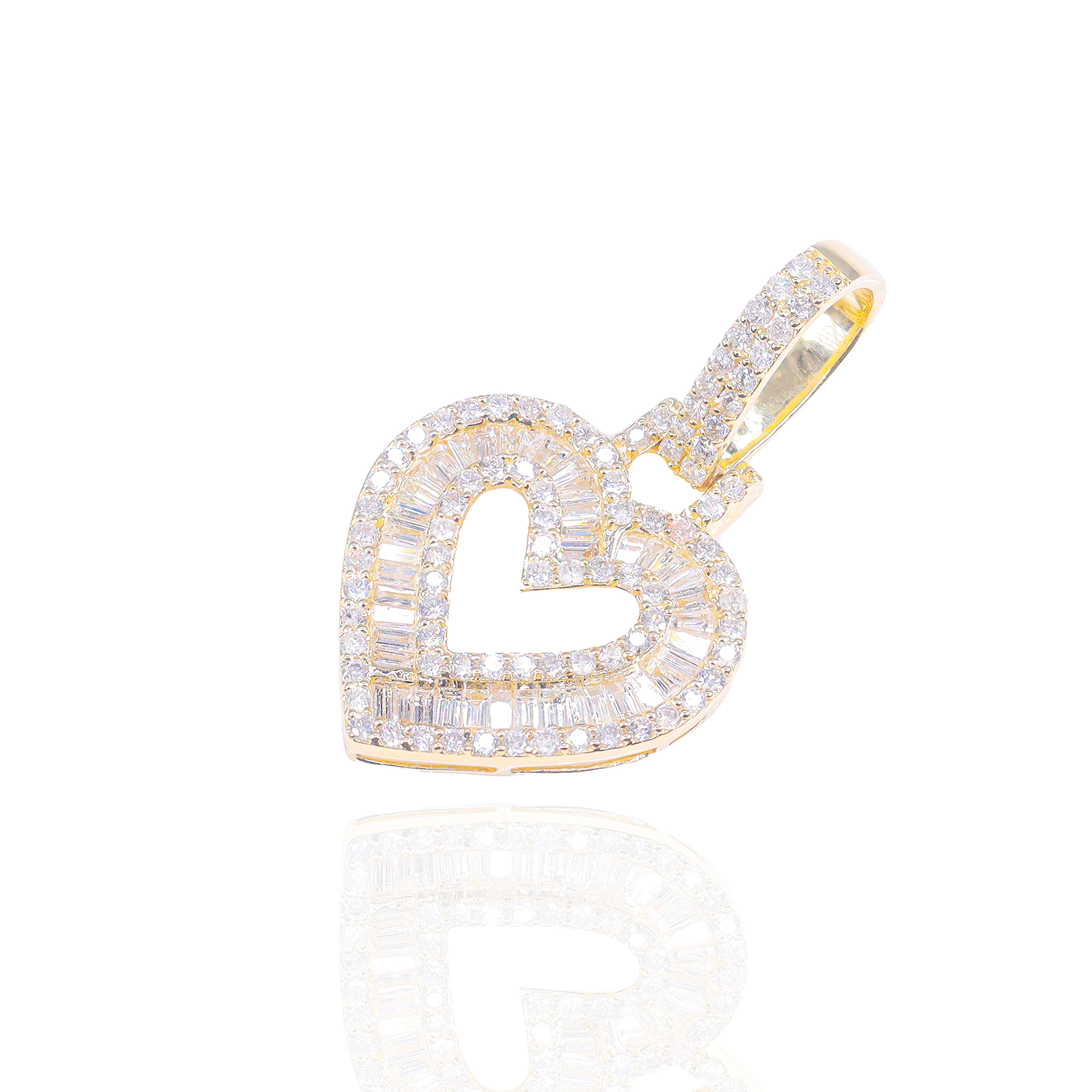Baguette & Round Diamond Heart Outline Pendant