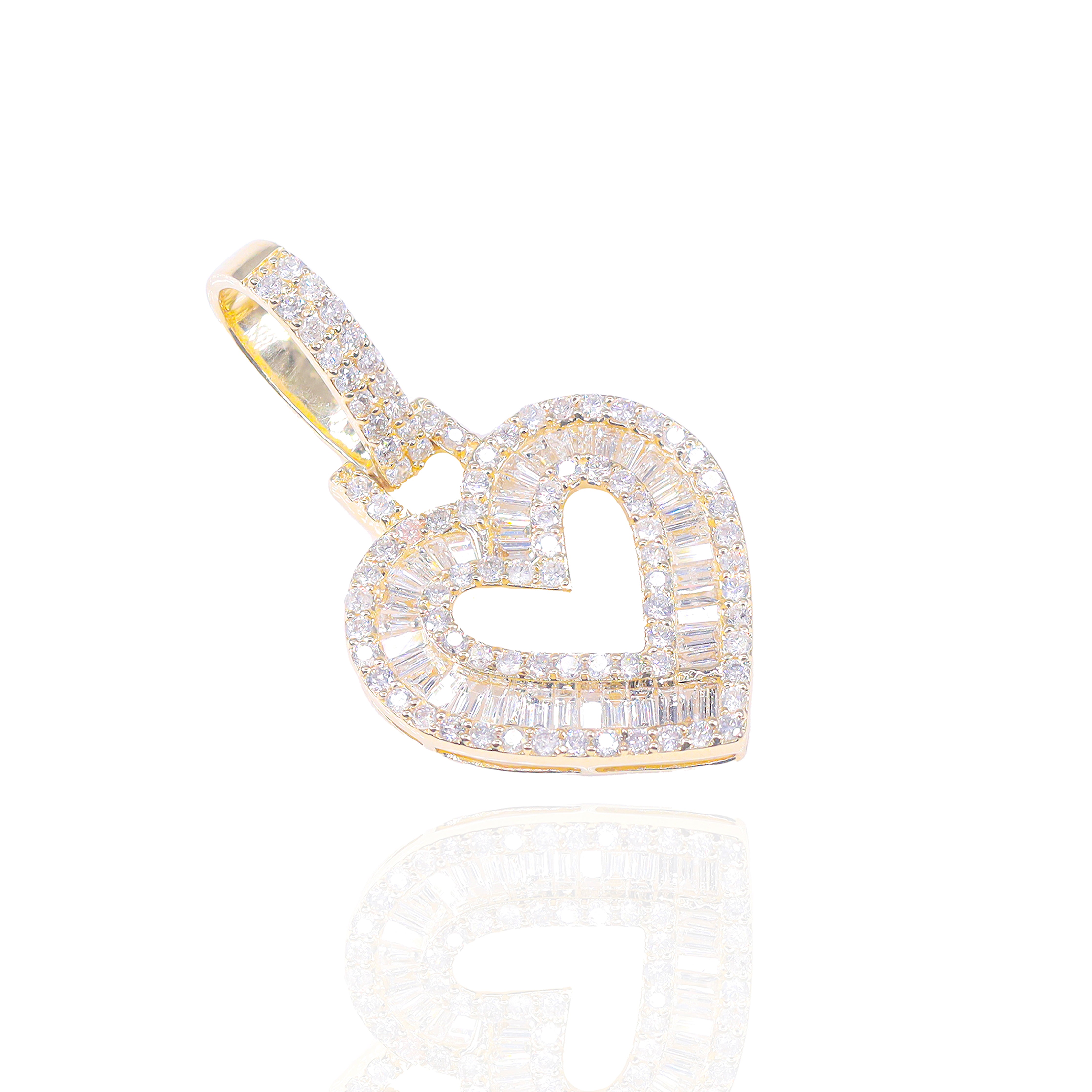 Baguette & Round Diamond Heart Outline Pendant