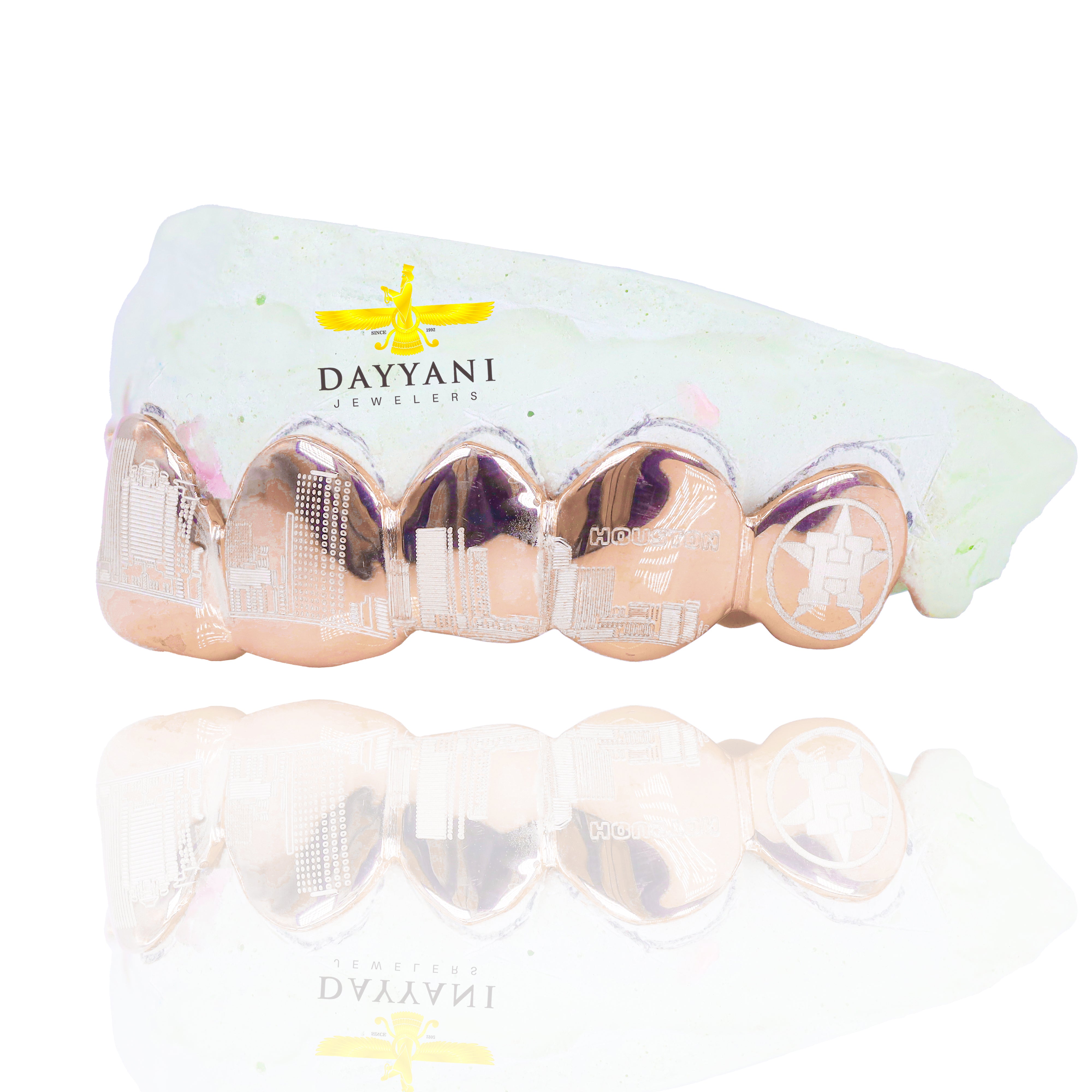 Custom 8 Teeth with Houston Astros World Series & Houston Rockets Edition Gold Grillz