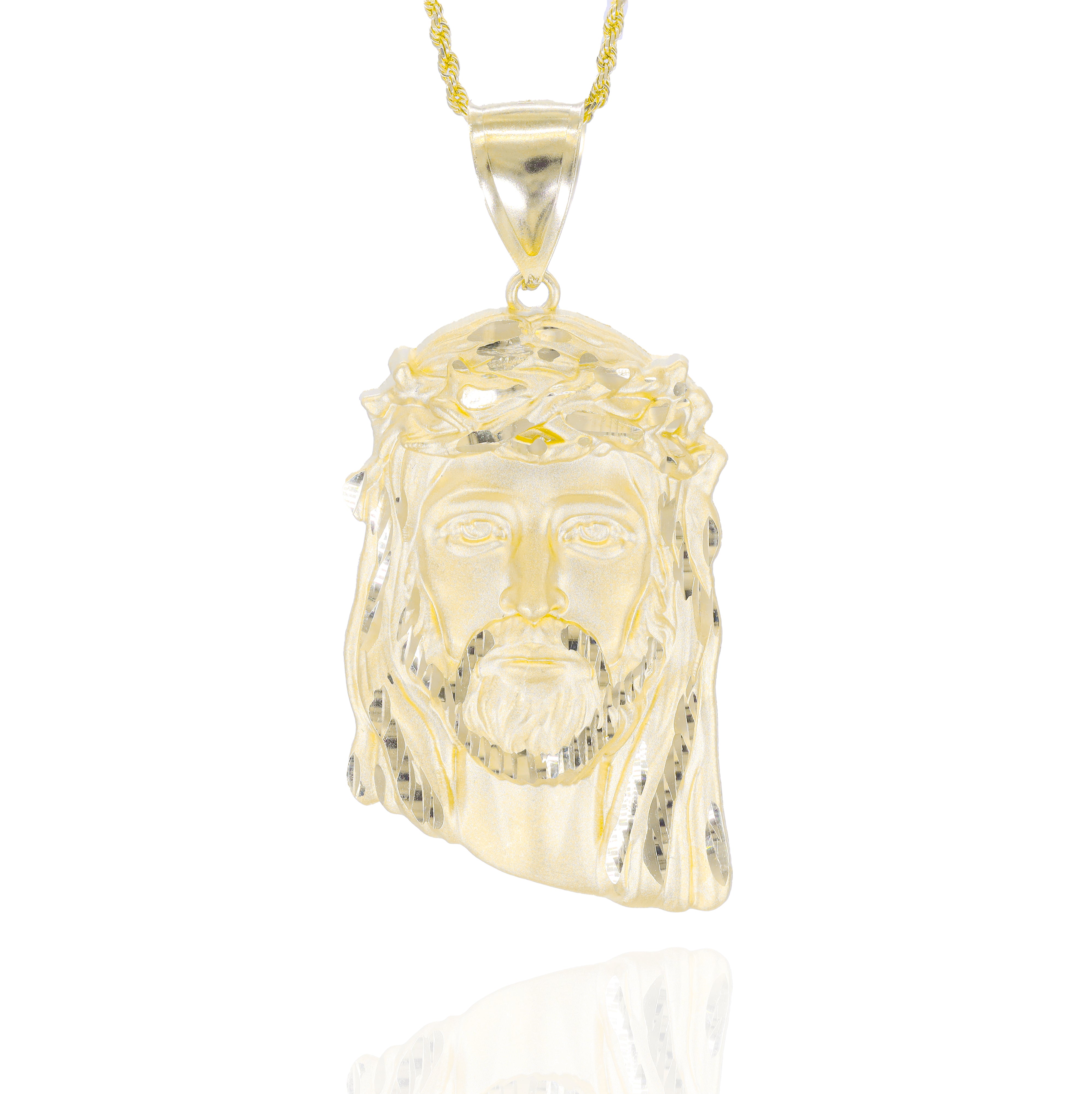 Solid Gold Modern Jesus Head Pendant